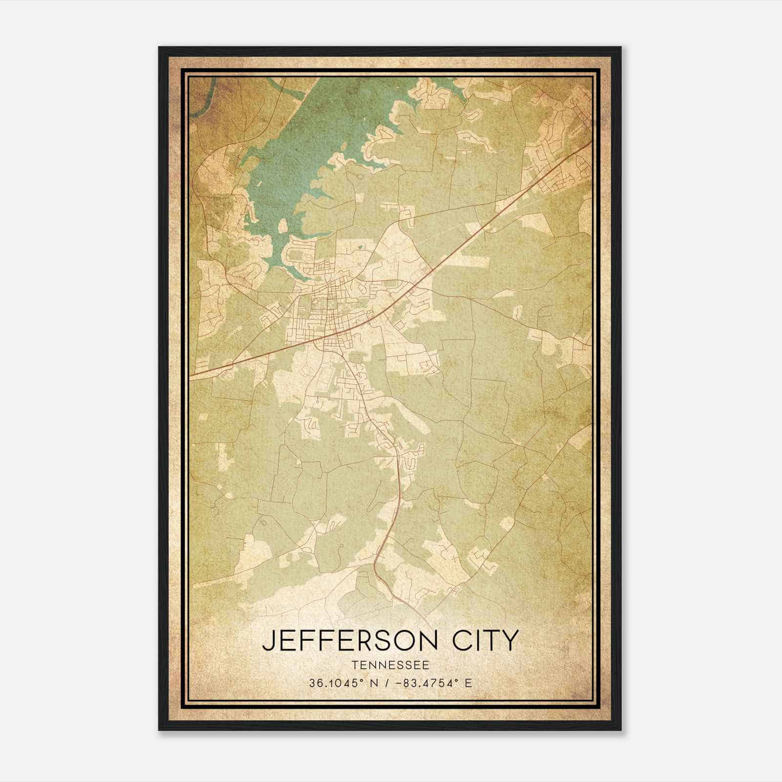 Vintage Jefferson City Tennessee Map Poster, Modern Home Decor Wall Art Print