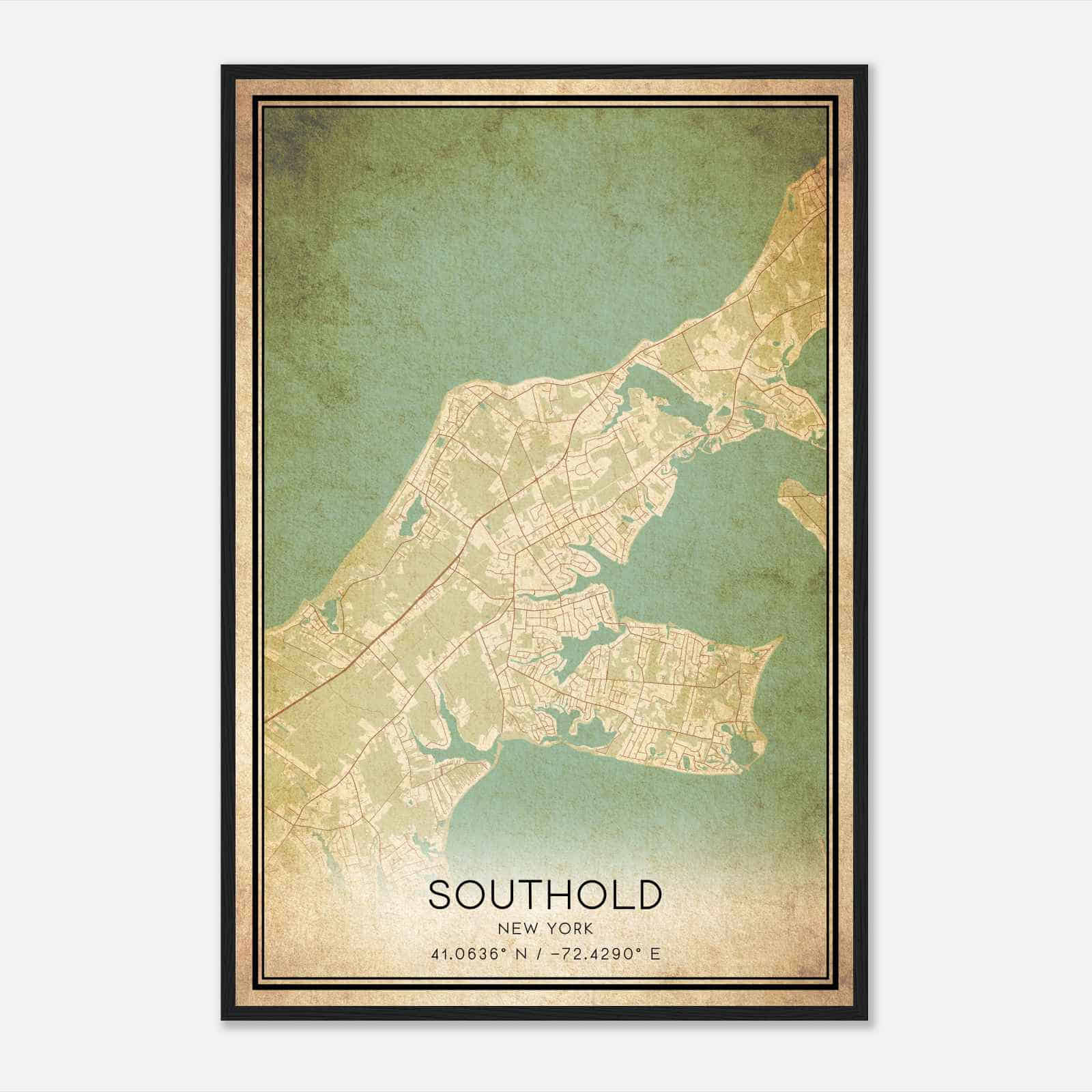 Vintage Southold New York Map Poster, Modern Home Decor Wall Art Print