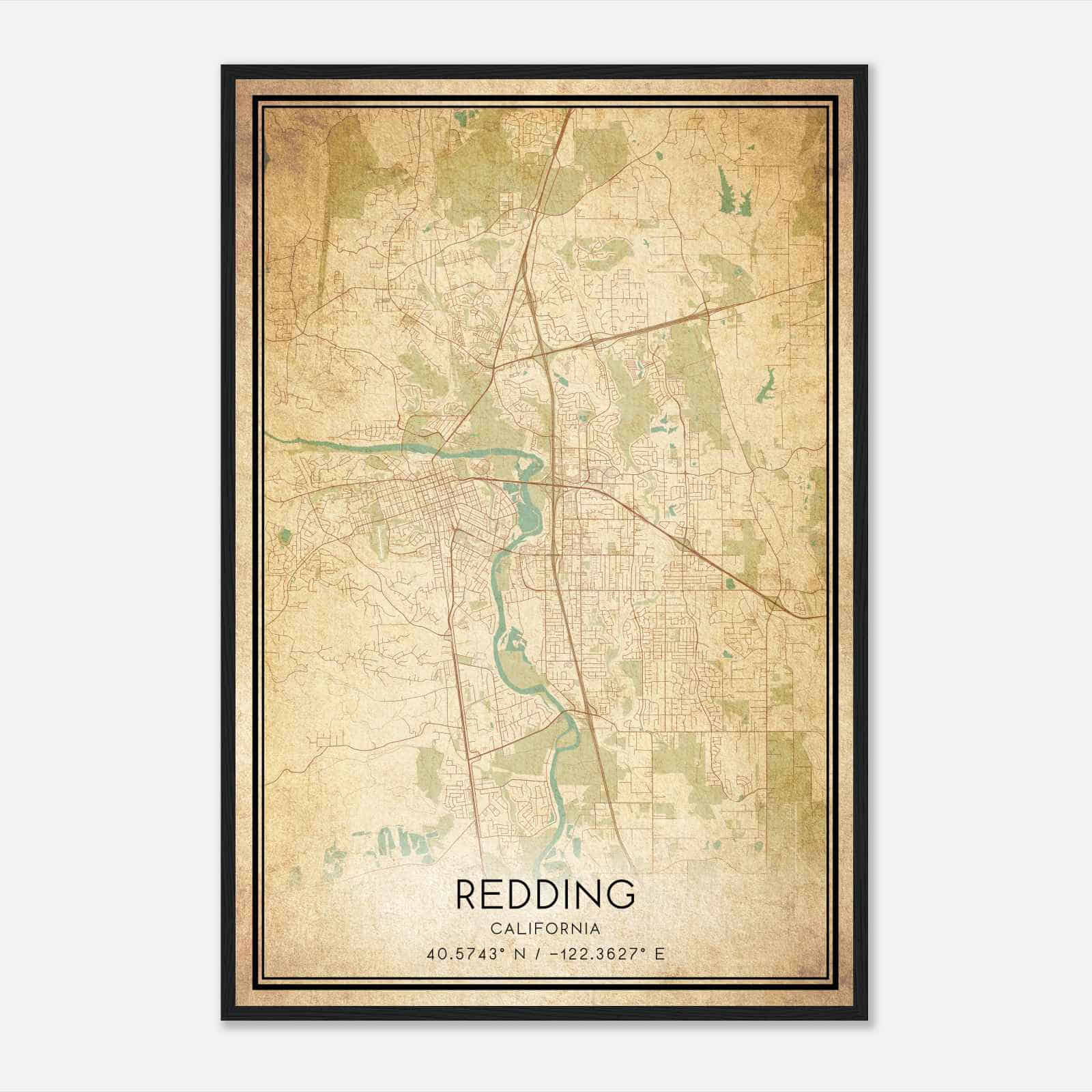 Vintage Redding California Map Poster, Modern Home Decor Wall Art Print