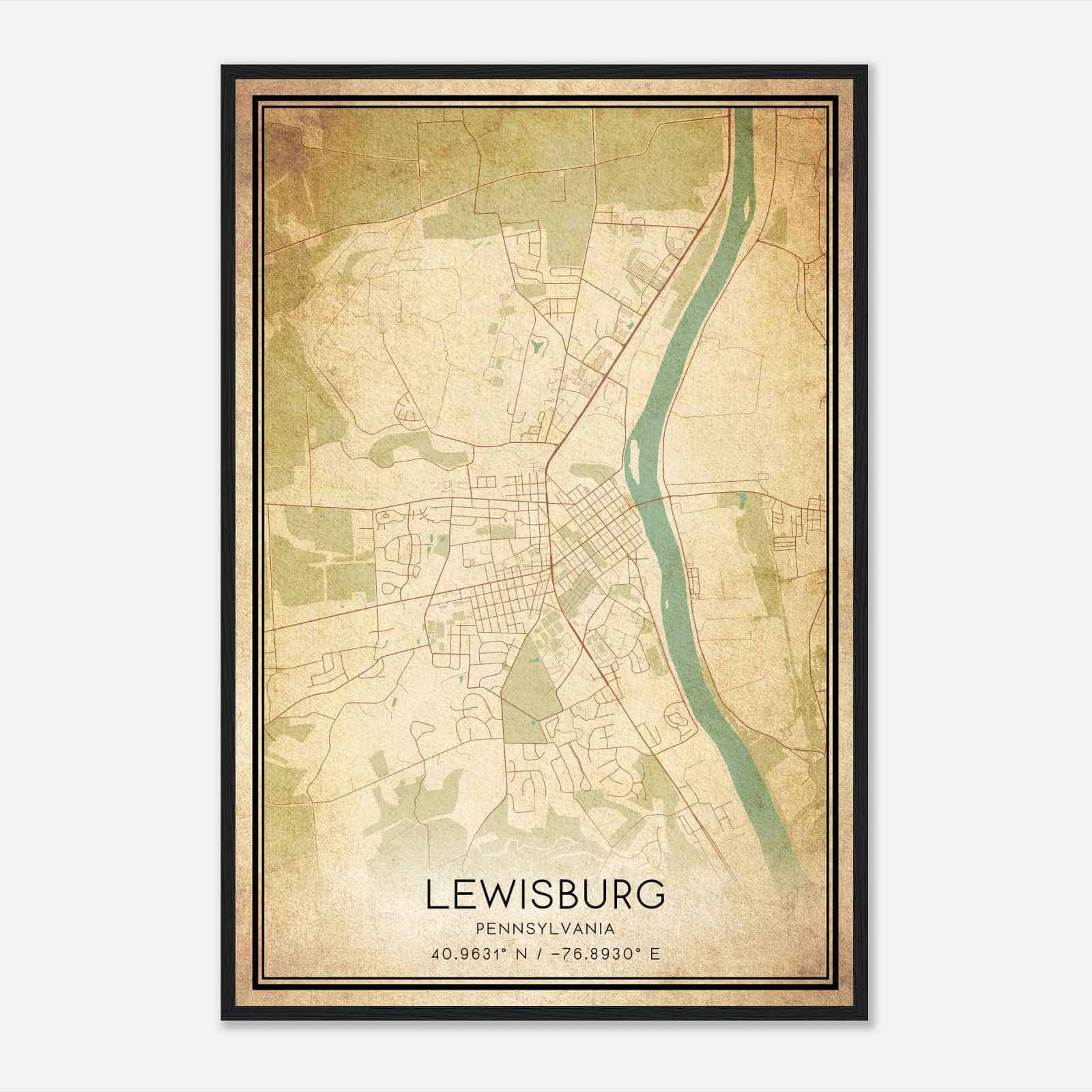 Vintage Lewisburg Pennsylvania Map Poster, Modern Home Decor Wall Art Print