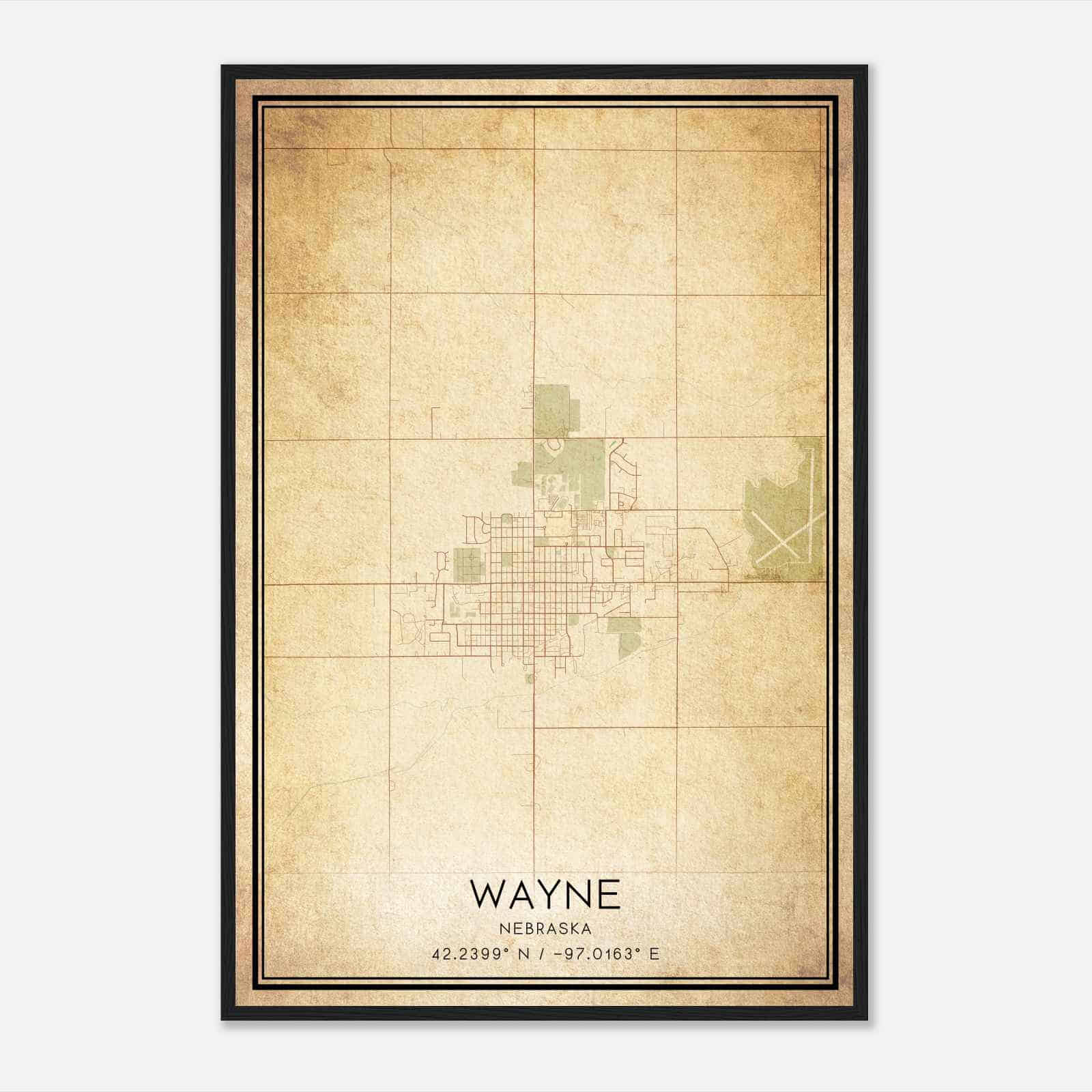Vintage Wayne Nebraska Map Poster, Modern Home Decor Wall Art Print