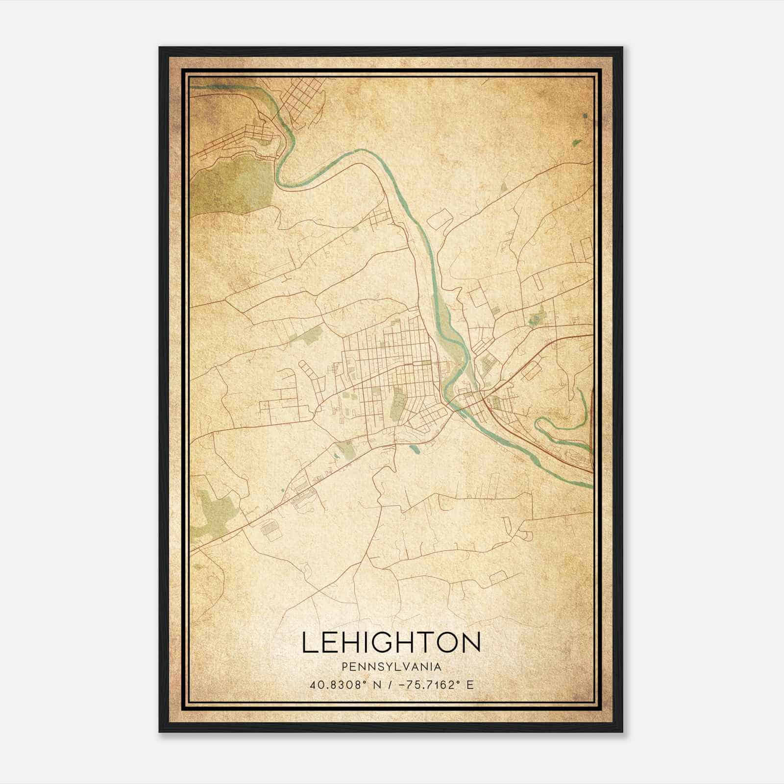 Vintage Lehighton Pennsylvania Map Poster, Modern Home Decor Wall Art Print