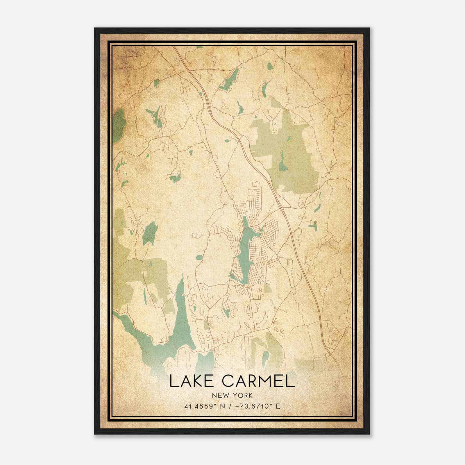 Vintage Lake Carmel New York Map Poster, Modern Home Decor Wall Art Print