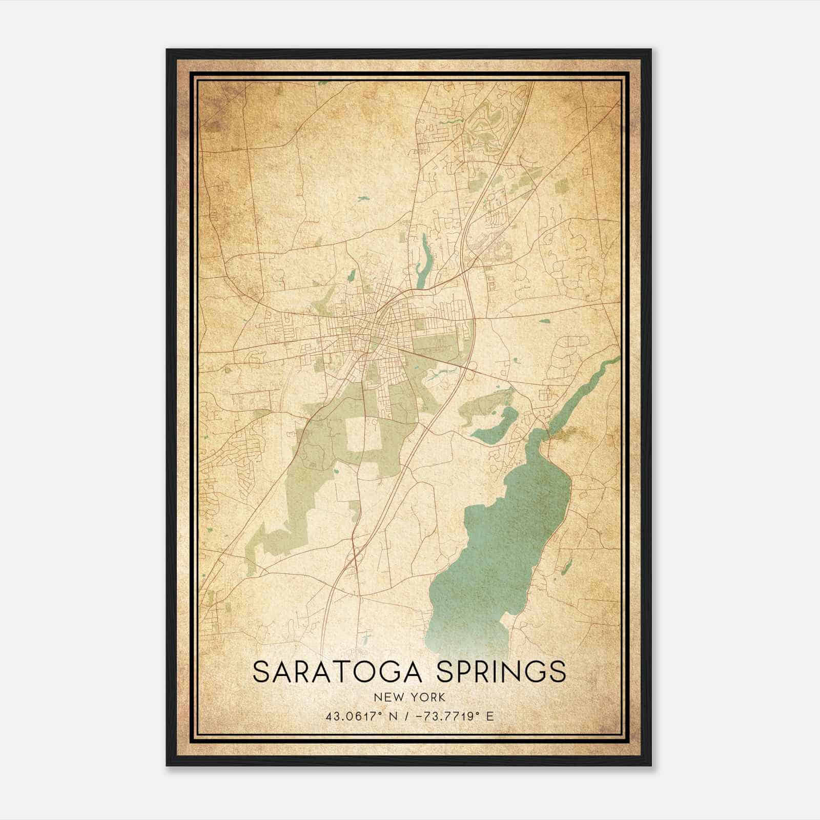Vintage Saratoga Springs New York Map Poster, Modern Home Decor Wall Art Print