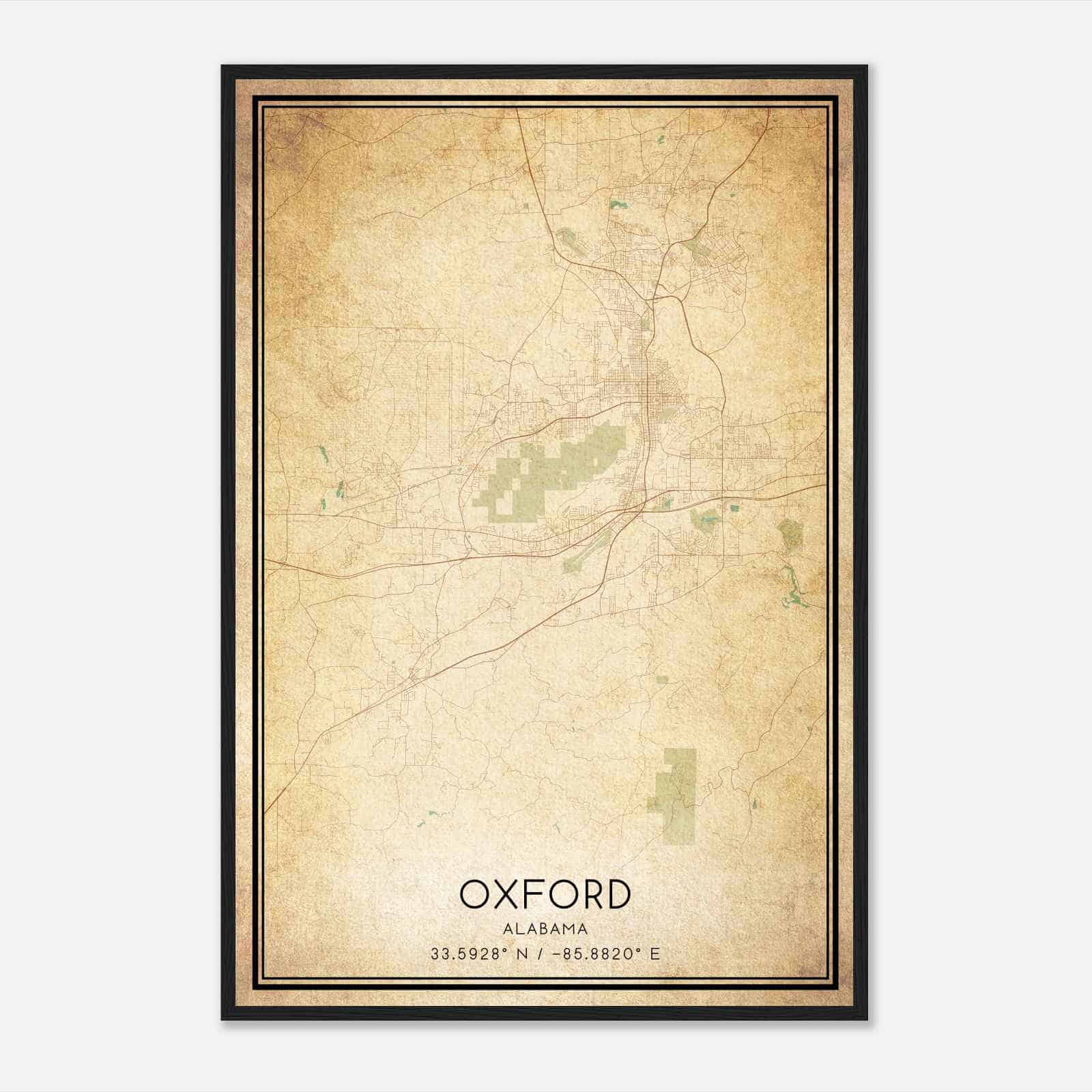 Vintage Oxford Alabama Map Poster, Modern Home Decor Wall Art Print