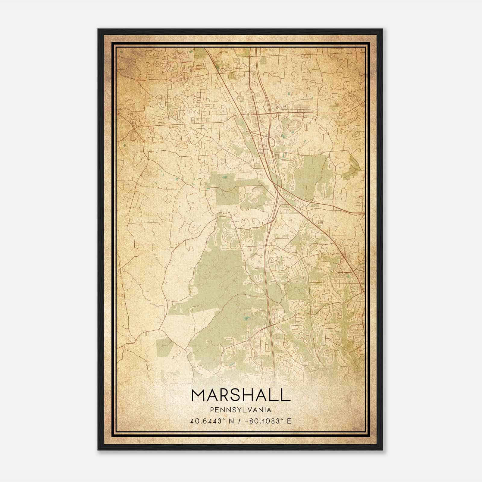 Vintage Marshall Pennsylvania Map Poster, Modern Home Decor Wall Art Print