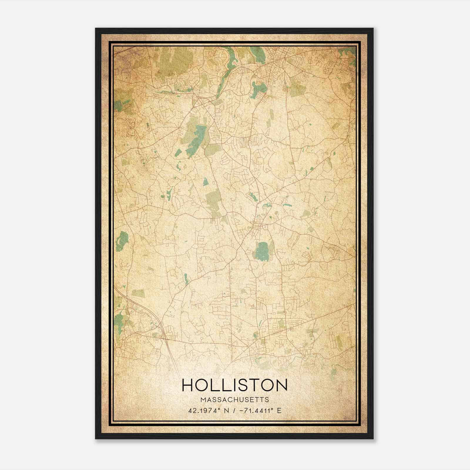 Vintage Holliston Massachusetts Map Poster, Modern Home Decor Wall Art Print