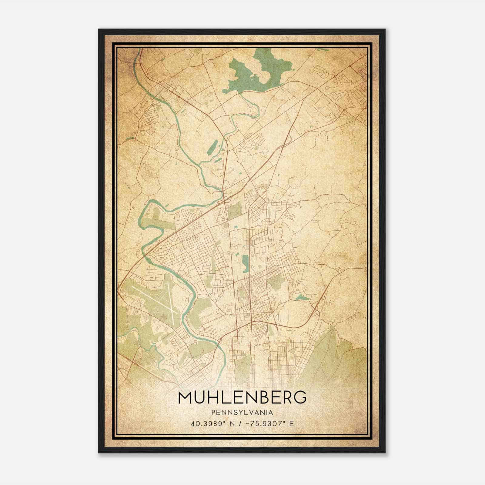 Vintage Muhlenberg Pennsylvania Map Poster, Modern Home Decor Wall Art Print