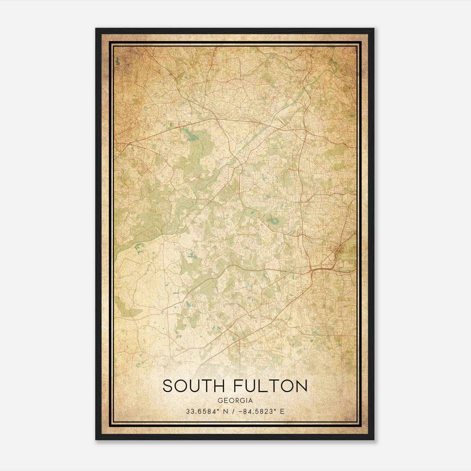 Vintage South Fulton Georgia Map Poster, Modern Home Decor Wall Art Print