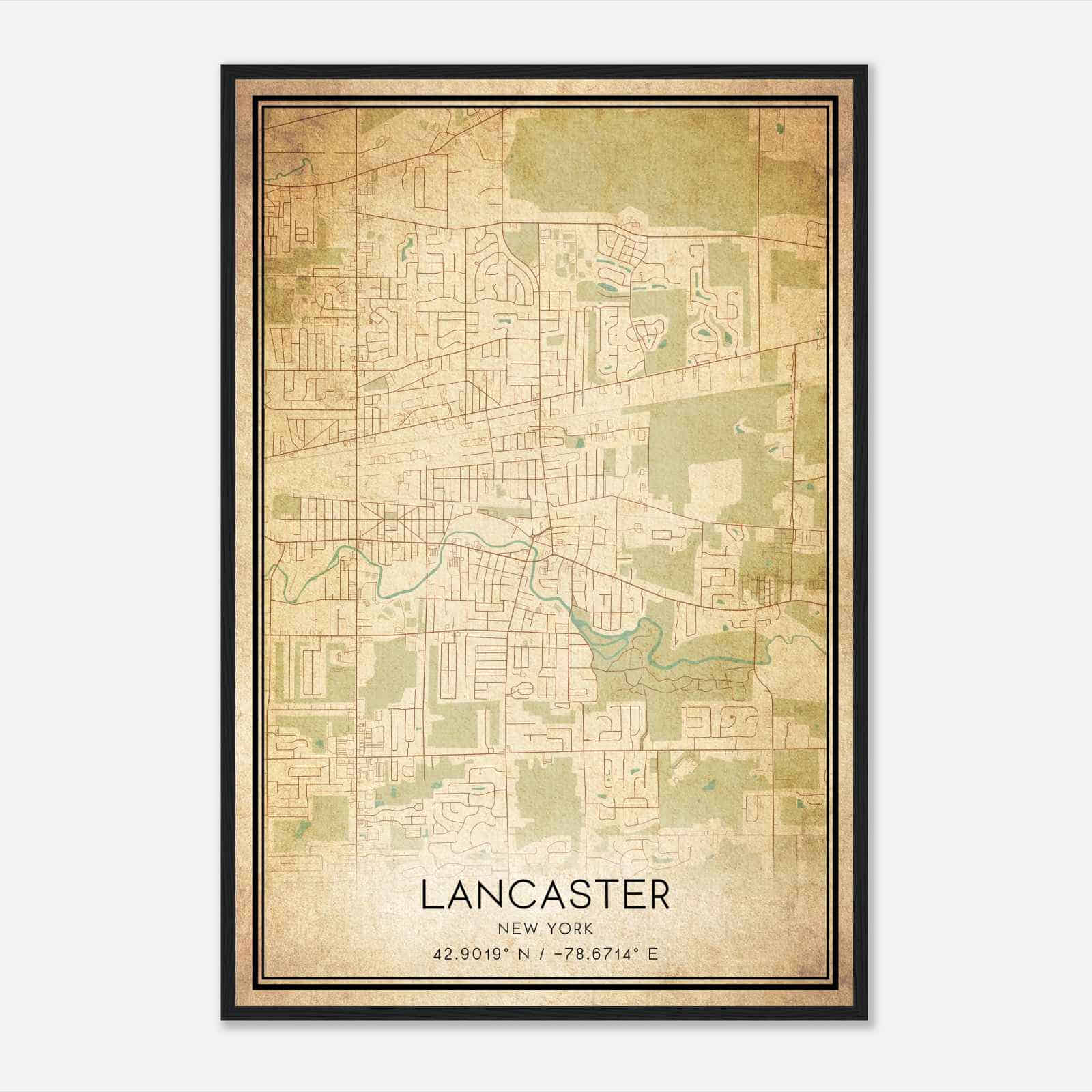 Vintage Lancaster New York Map Poster, Modern Home Decor Wall Art Print