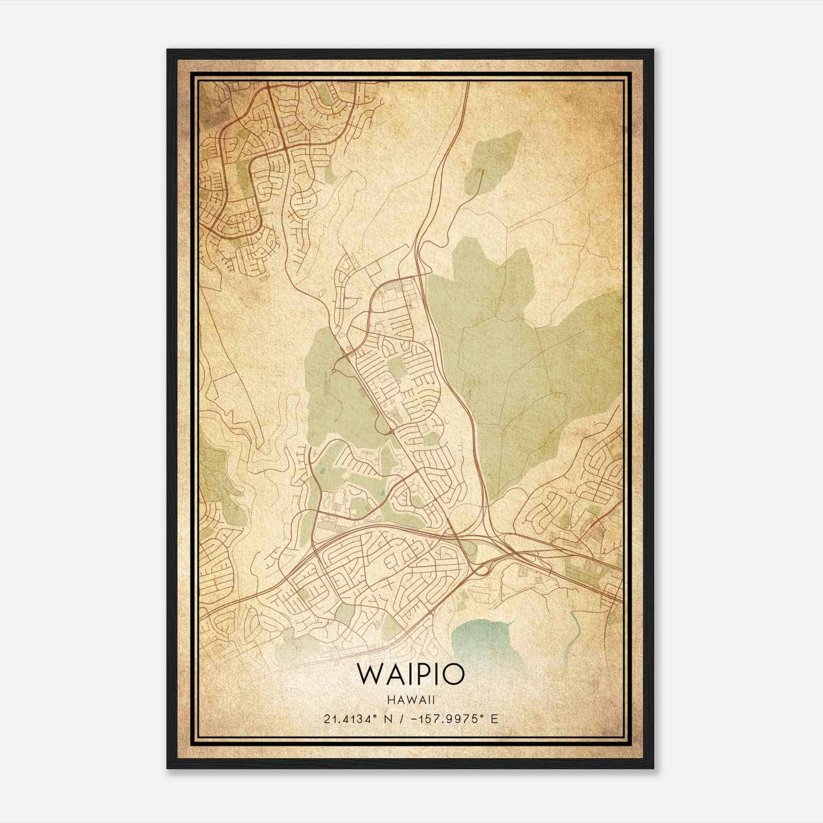 Vintage Waipio Hawaii Map Poster, Modern Home Decor Wall Art Print