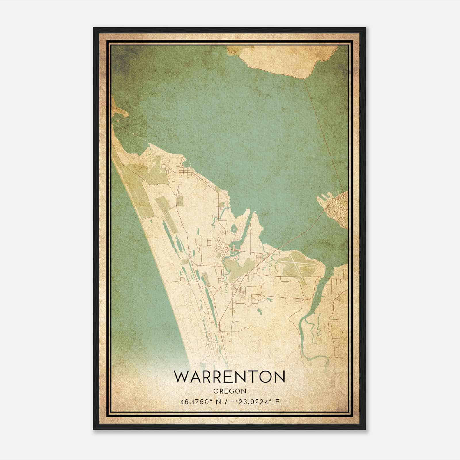 Vintage Warrenton Oregon Map Poster, Modern Home Decor Wall Art Print