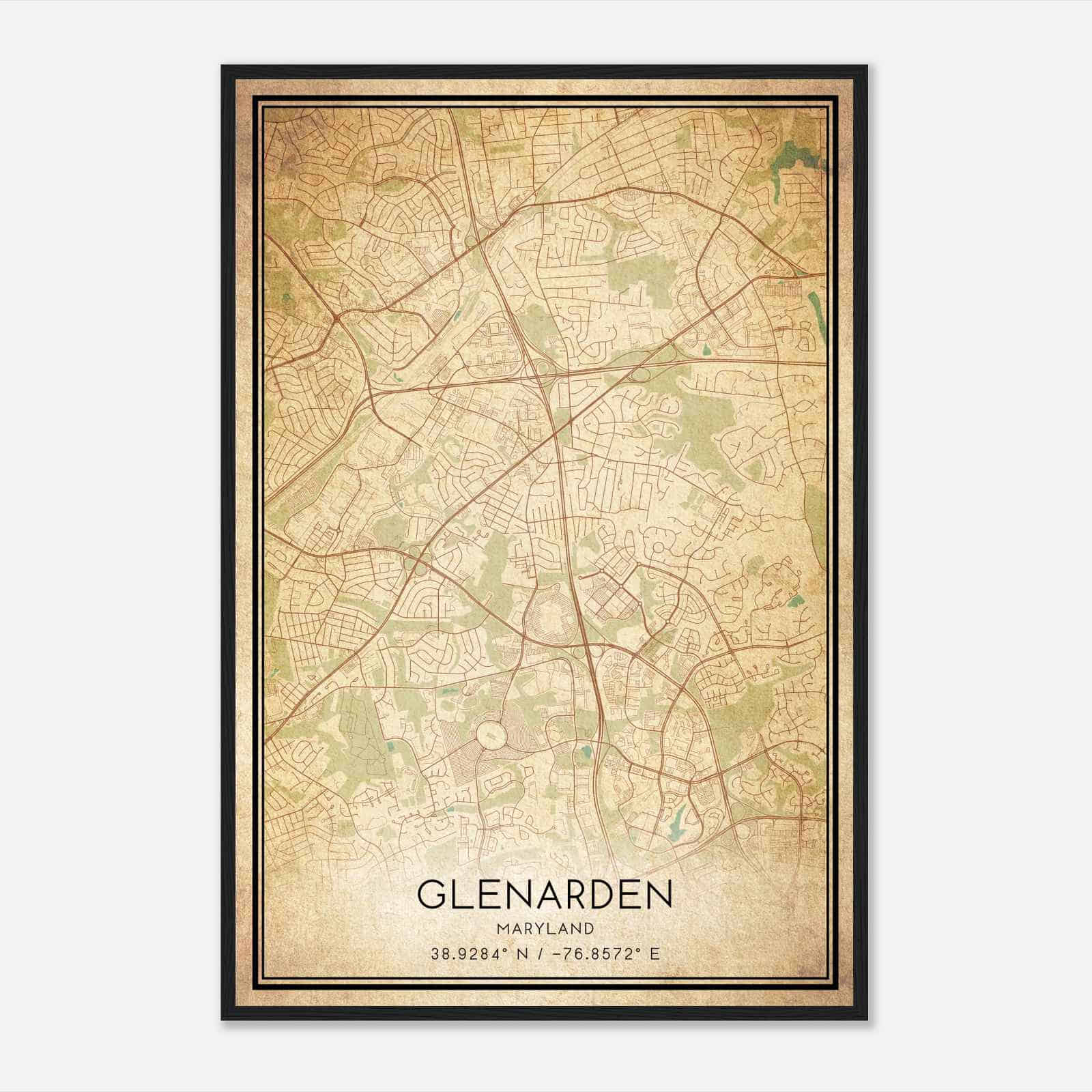 Vintage Glenarden Maryland Map Poster, Modern Home Decor Wall Art Print