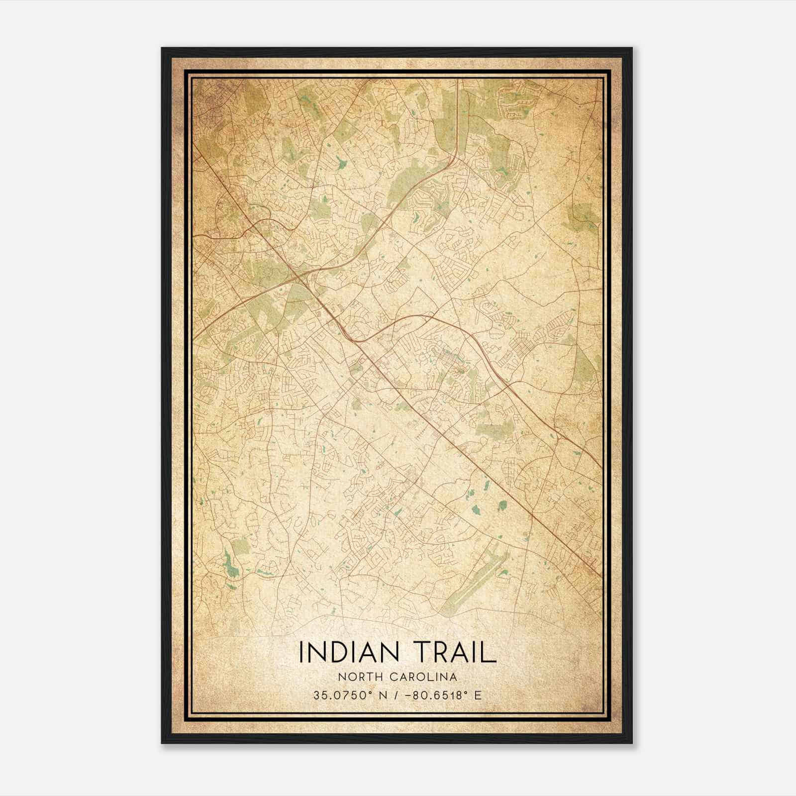 Vintage Indian Trail North Carolina Map Poster, Modern Home Decor Wall Art Print