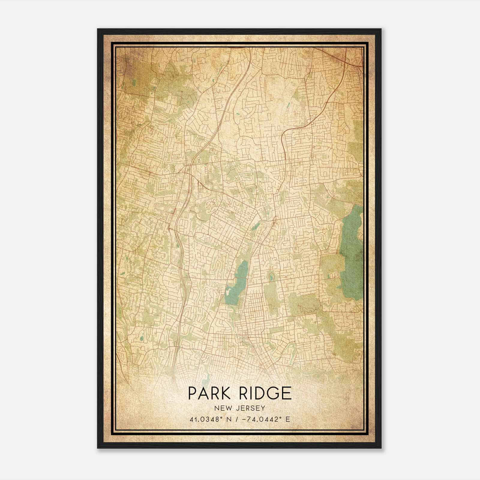 Vintage Park Ridge New Jersey Map Poster, Modern Home Decor Wall Art Print