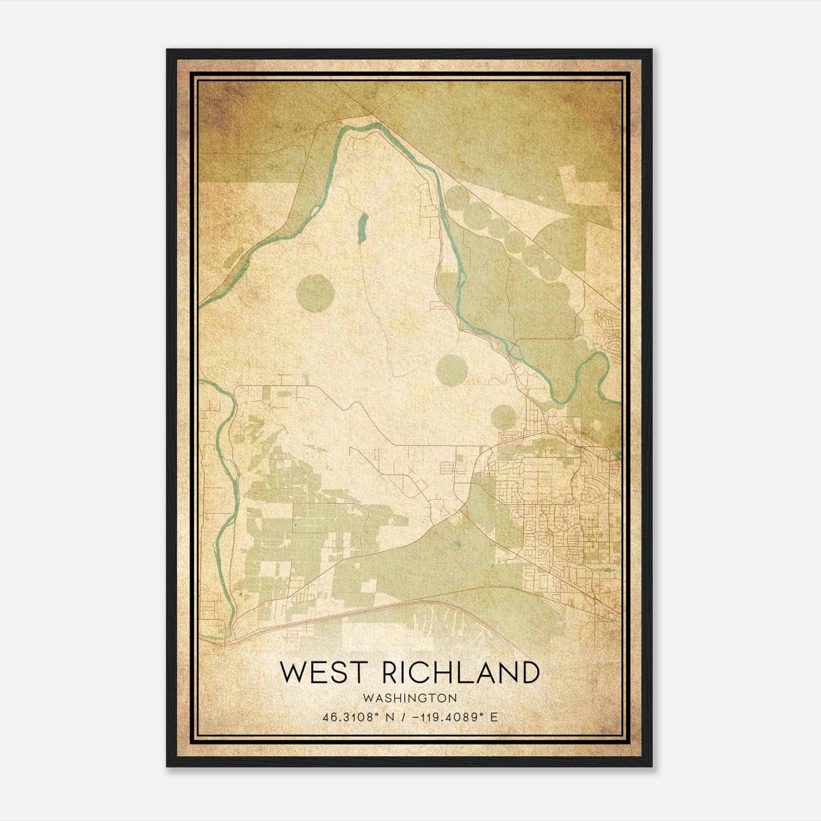 Vintage West Richland Washington Map Poster, Modern Home Decor Wall Art Print