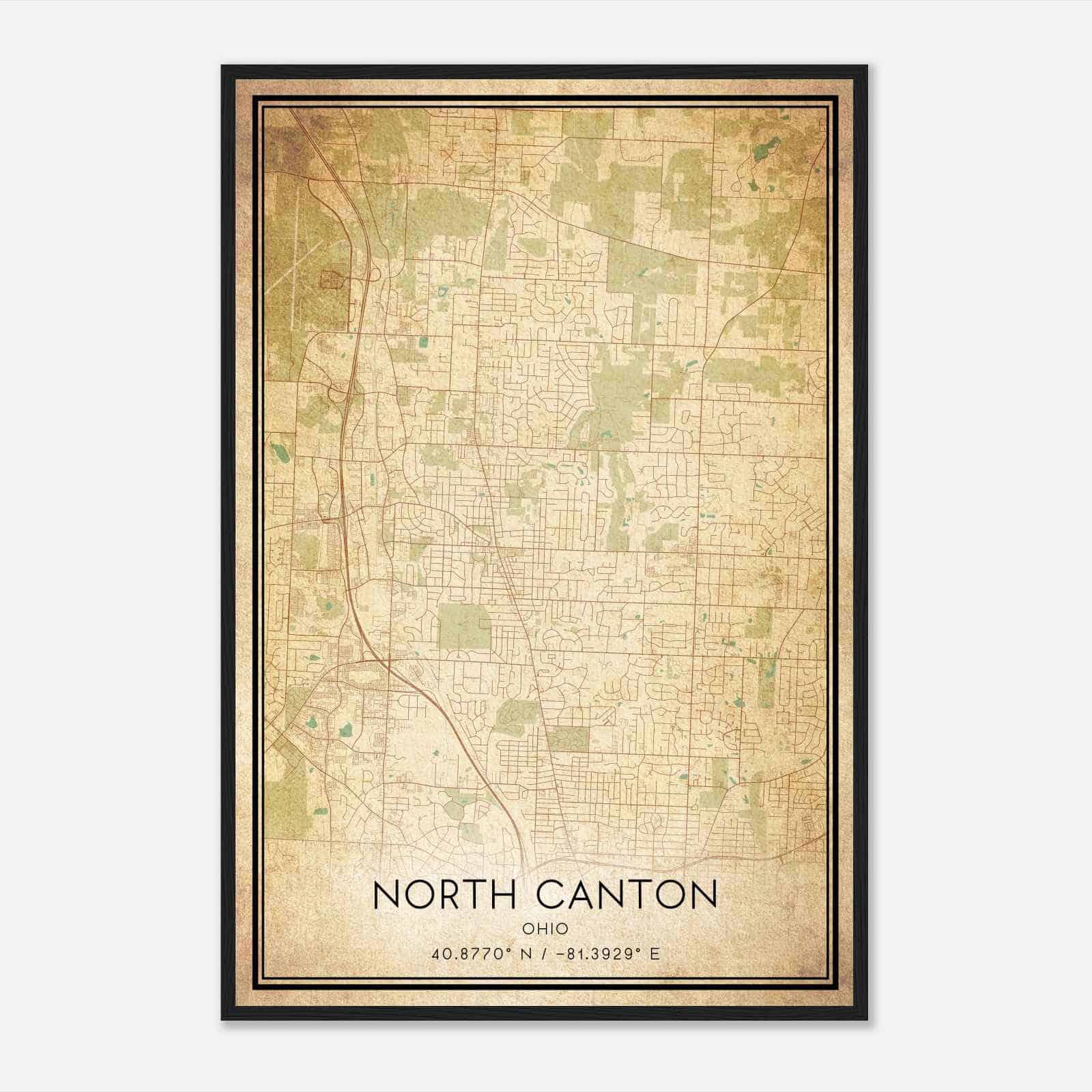 Vintage North Canton Ohio Map Poster, Modern Home Decor Wall Art Print