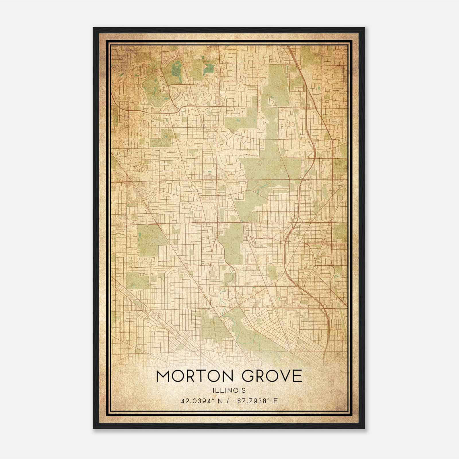 Vintage Morton Grove Illinois Map Poster, Modern Home Decor Wall Art Print