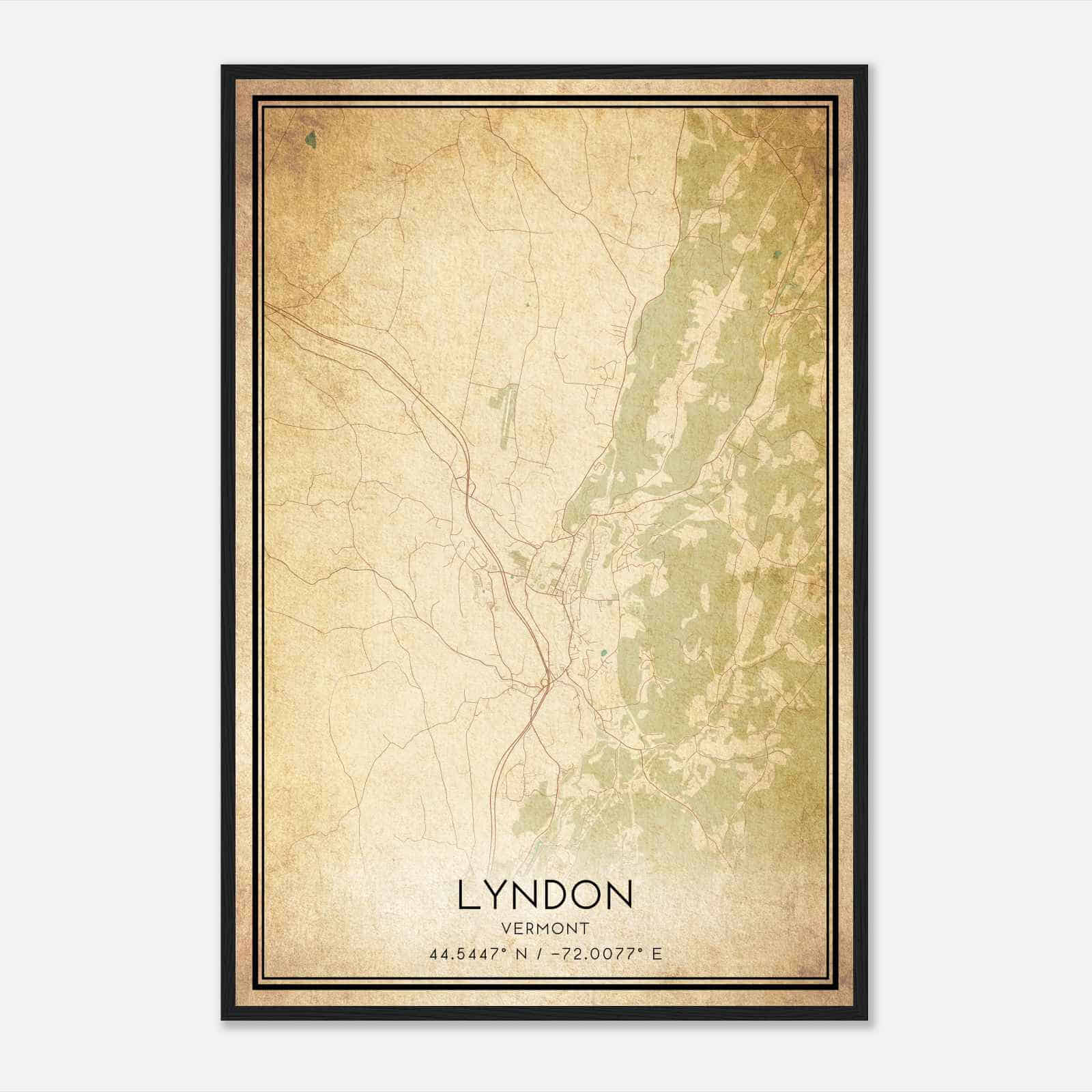 Vintage Lyndon Vermont Map Poster, Modern Home Decor Wall Art Print