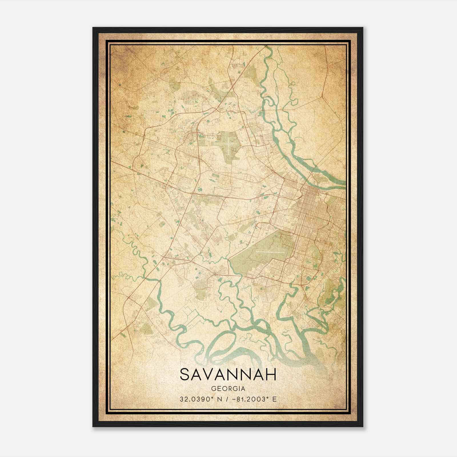 Vintage Savannah Georgia Map Poster, Modern Home Decor Wall Art Print