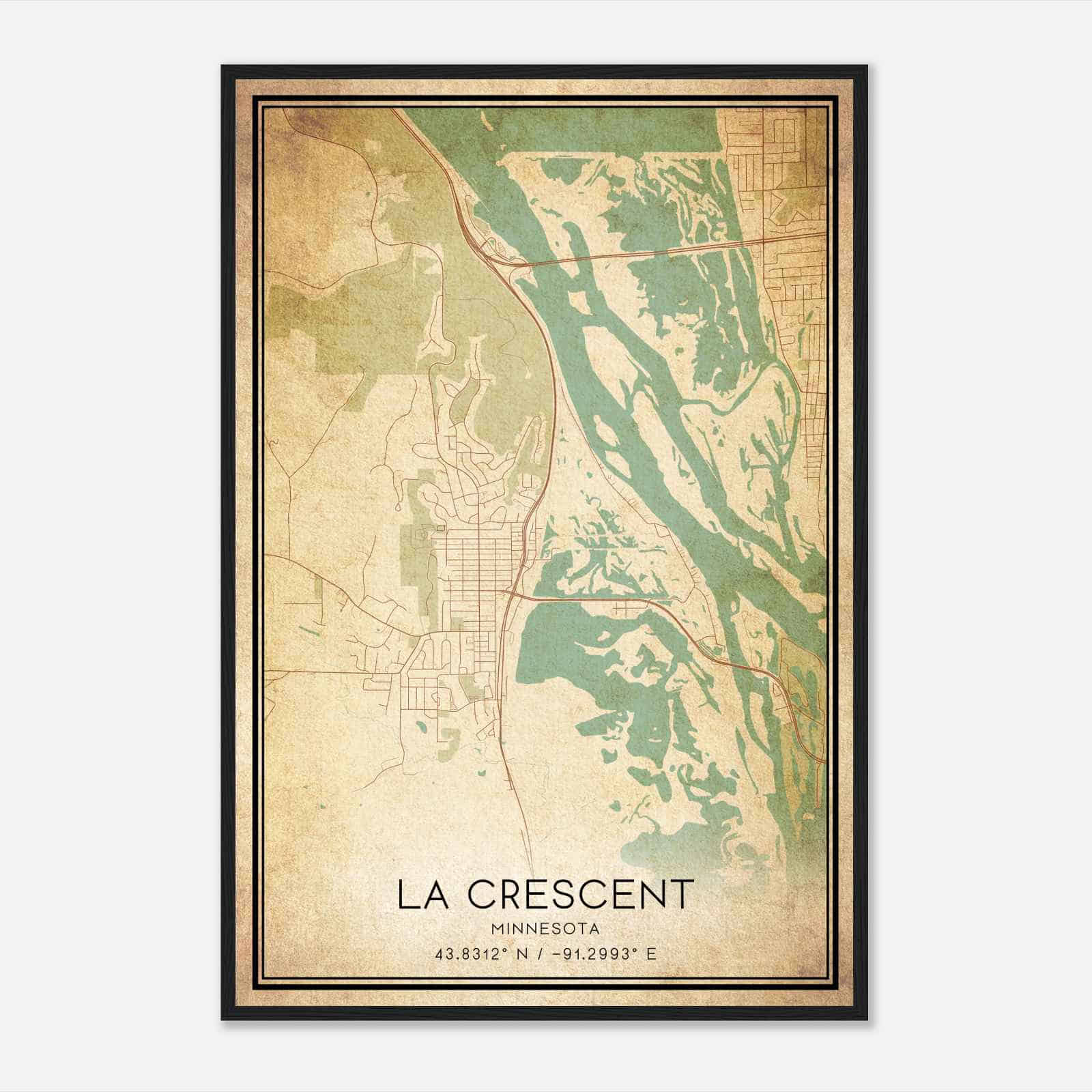 Vintage La Crescent Minnesota Map Poster, Modern Home Decor Wall Art Print
