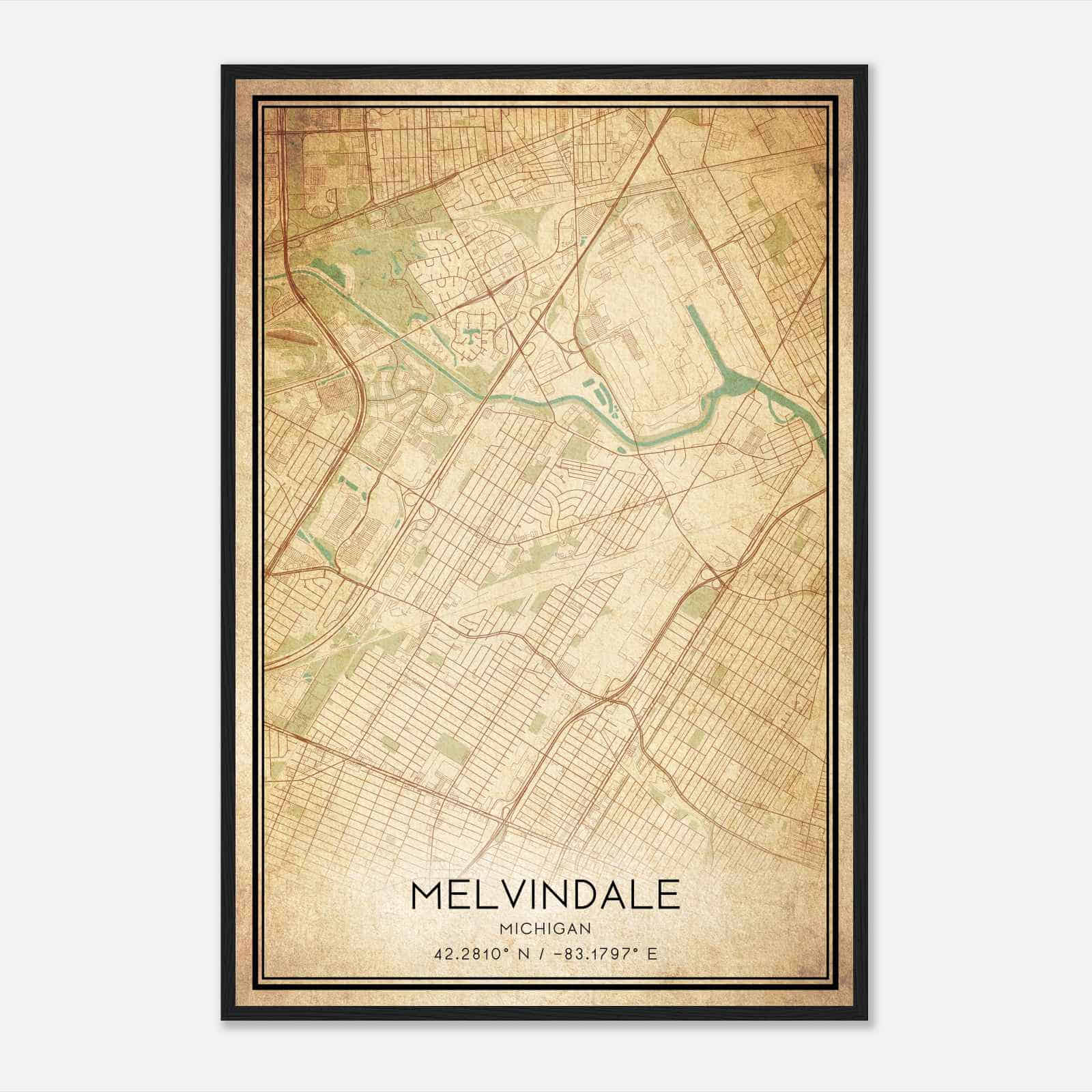 Vintage Melvindale Michigan Map Poster, Modern Home Decor Wall Art Print