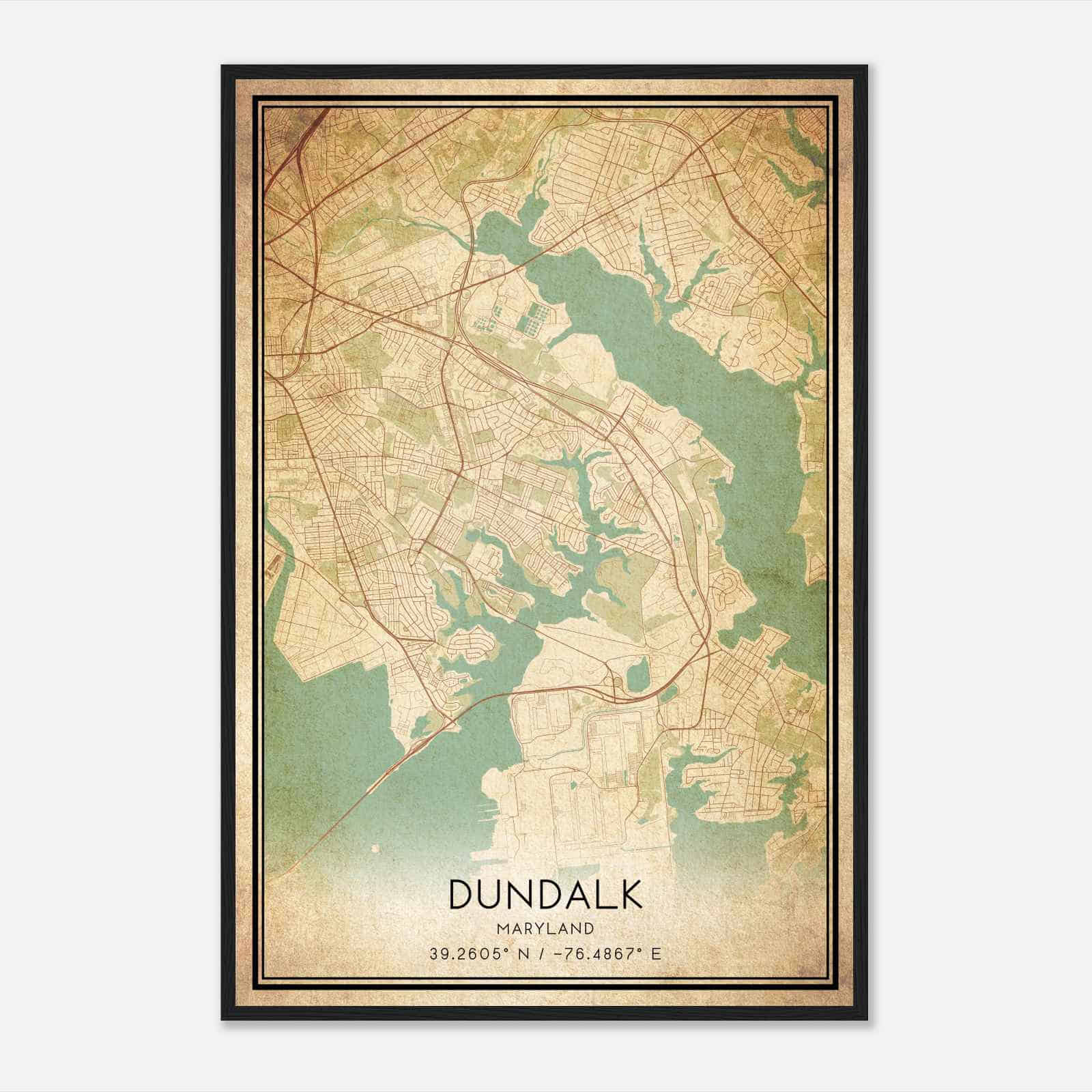 Vintage Dundalk Maryland Map Poster, Modern Home Decor Wall Art Print