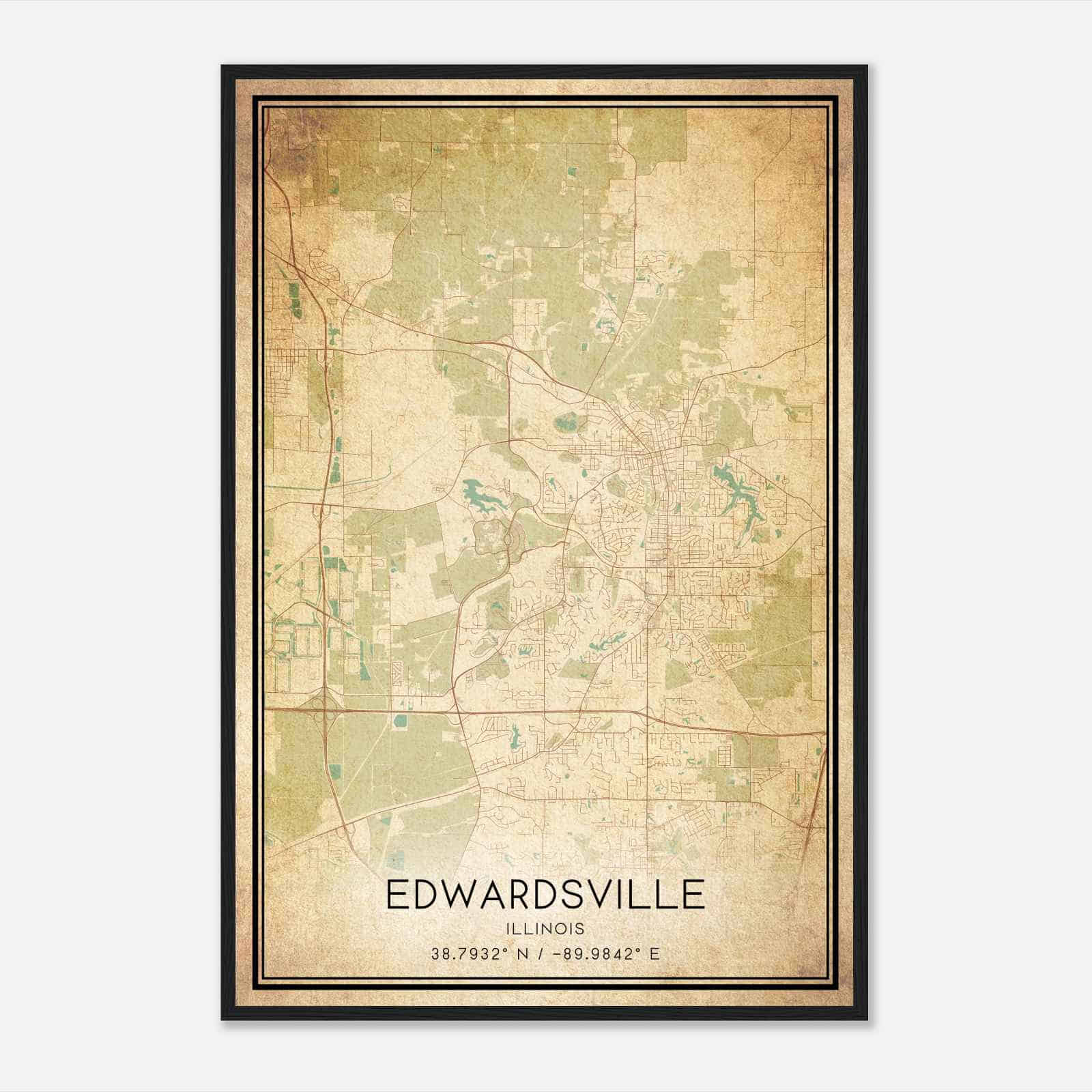 Vintage Edwardsville Illinois Map Poster, Modern Home Decor Wall Art Print
