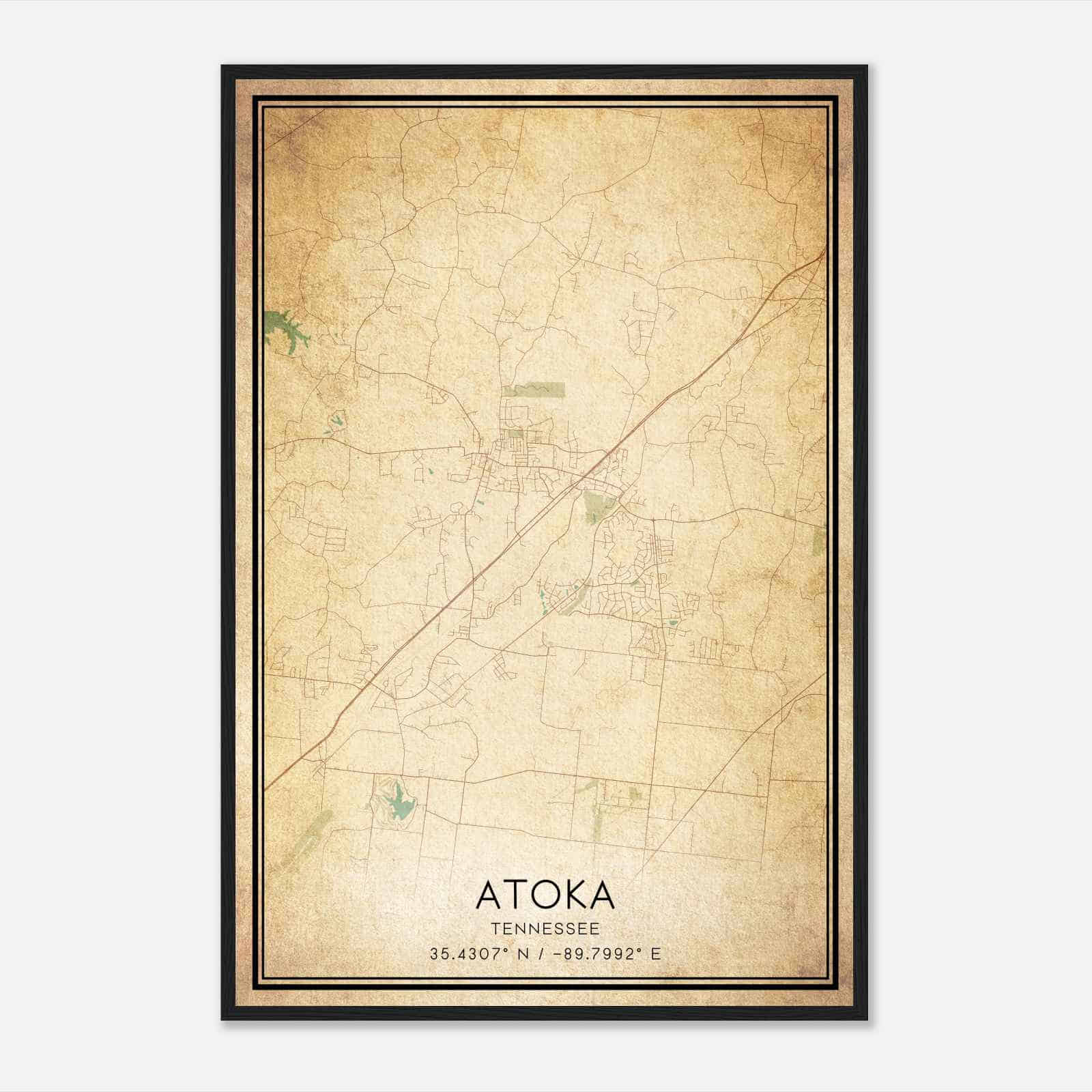 Vintage Atoka Tennessee Map Poster, Modern Home Decor Wall Art Print