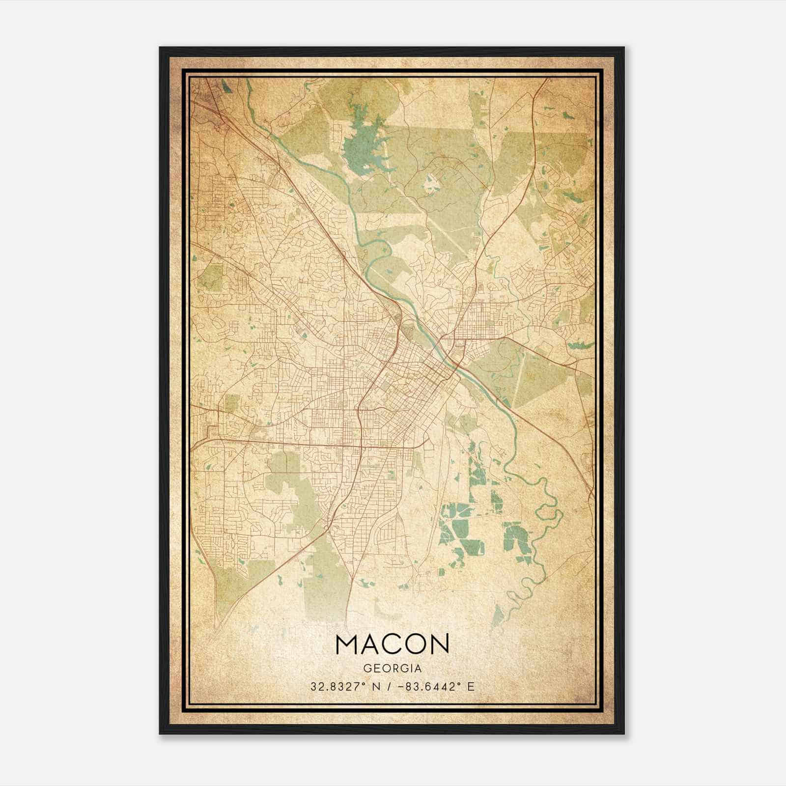 Vintage Macon Georgia Map Poster, Modern Home Decor Wall Art Print