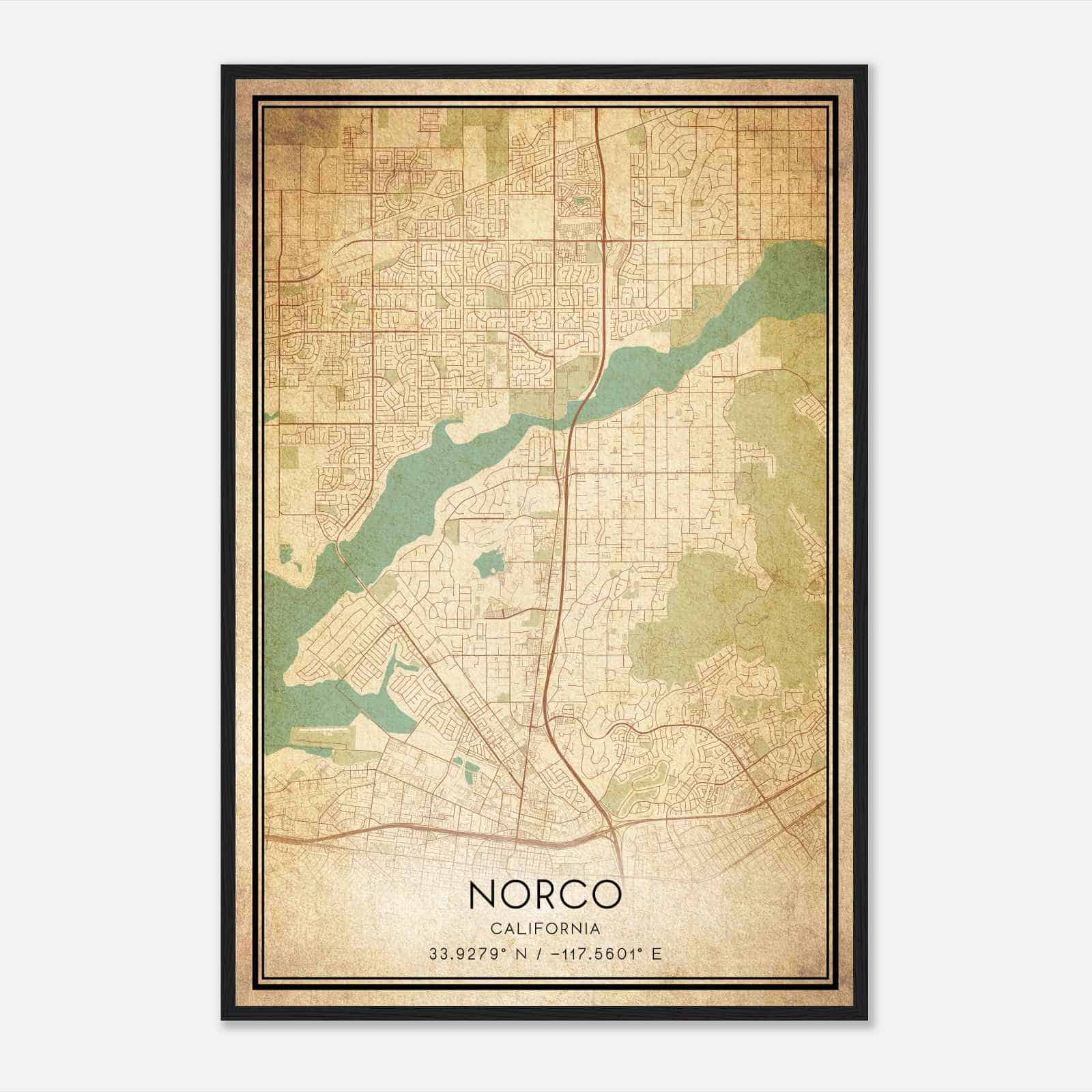 Vintage Norco California Map Poster, Modern Home Decor Wall Art Print