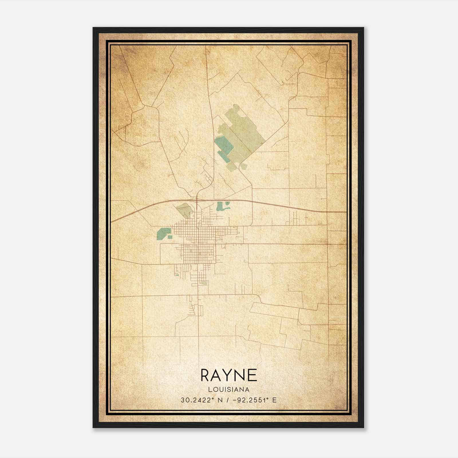 Vintage Rayne Louisiana Map Poster, Modern Home Decor Wall Art Print