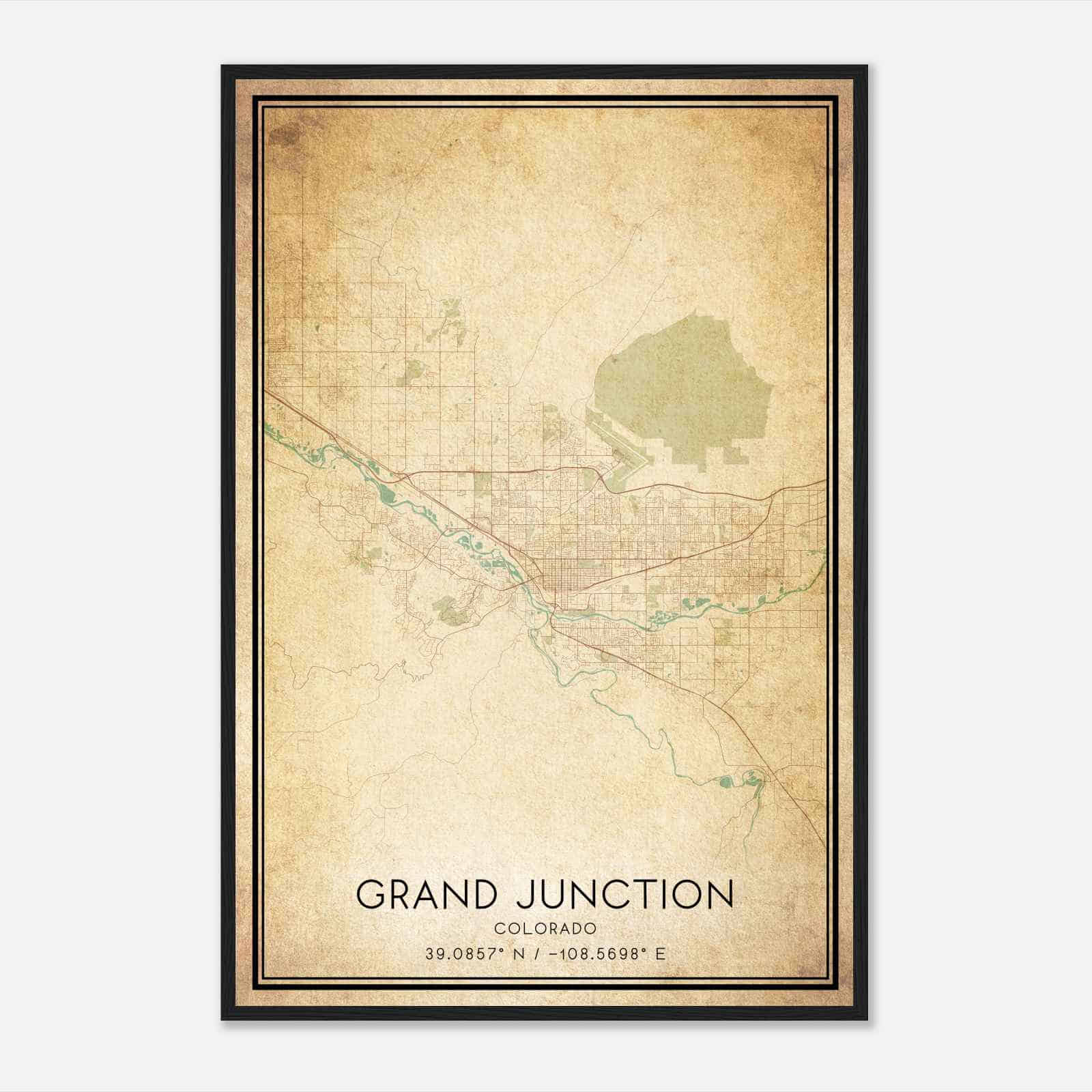 Vintage Grand Junction Colorado Map Poster, Modern Home Decor Wall Art Print