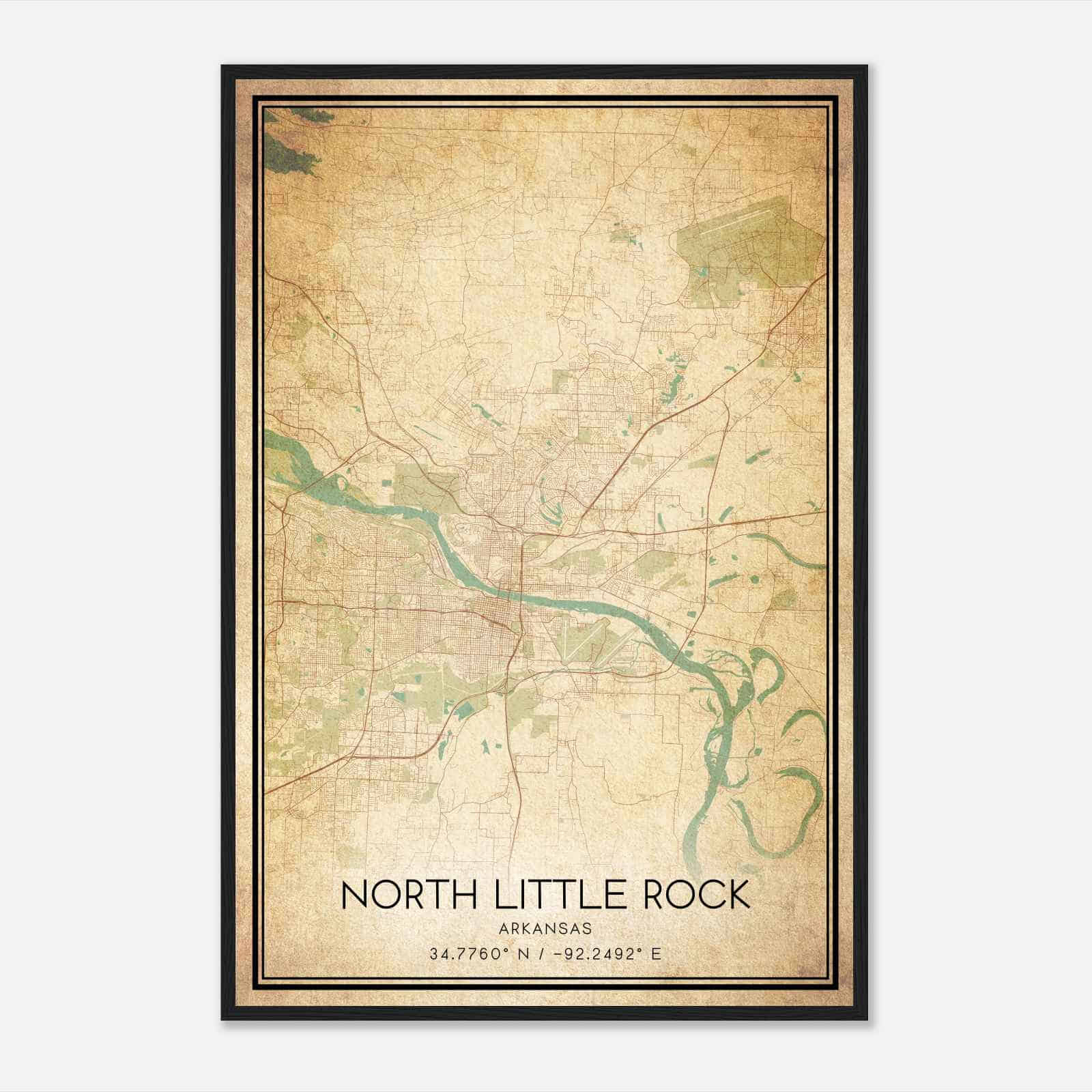 Vintage North Little Rock Arkansas Map Poster, Modern Home Decor Wall Art Print