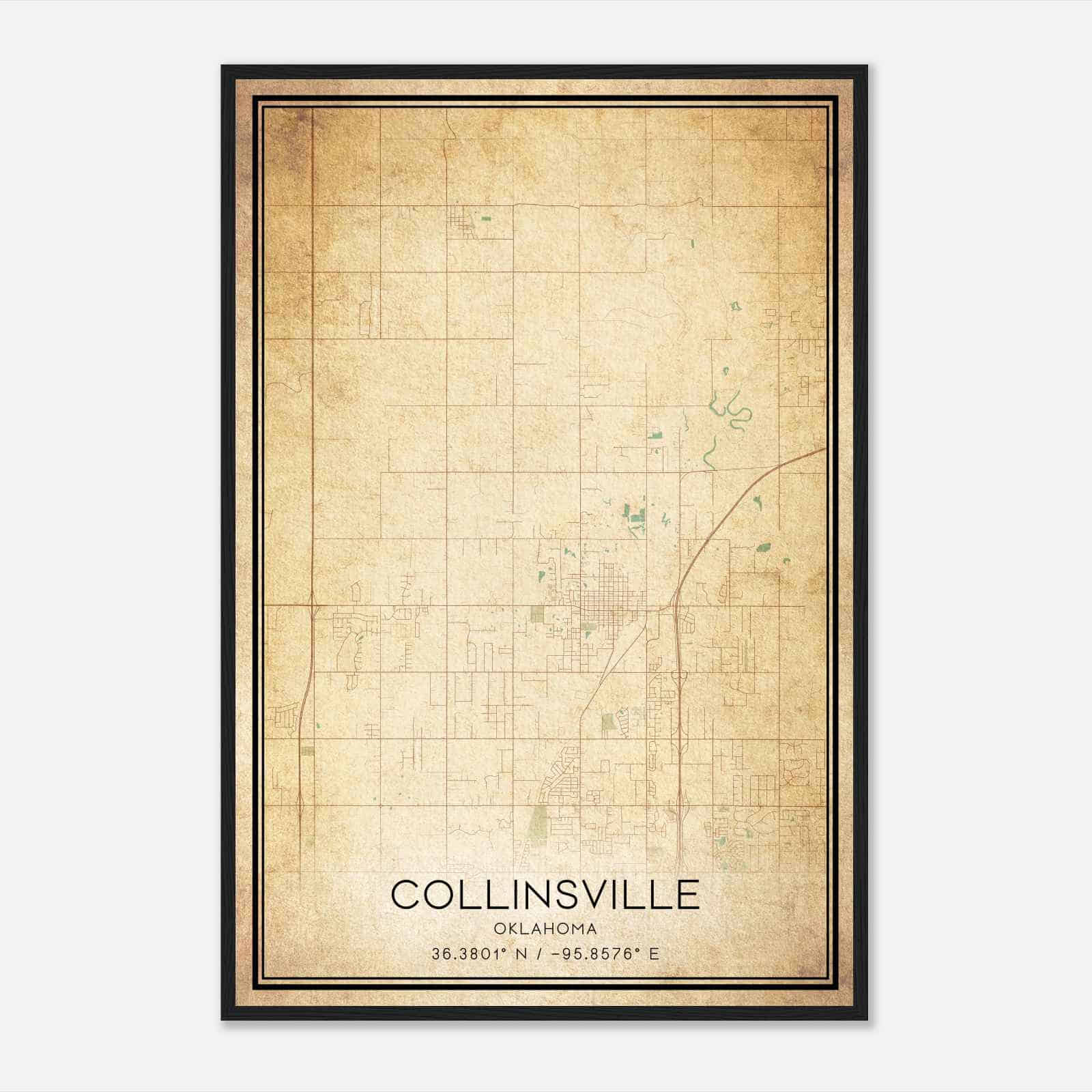 Vintage Collinsville Oklahoma Map Poster, Modern Home Decor Wall Art Print