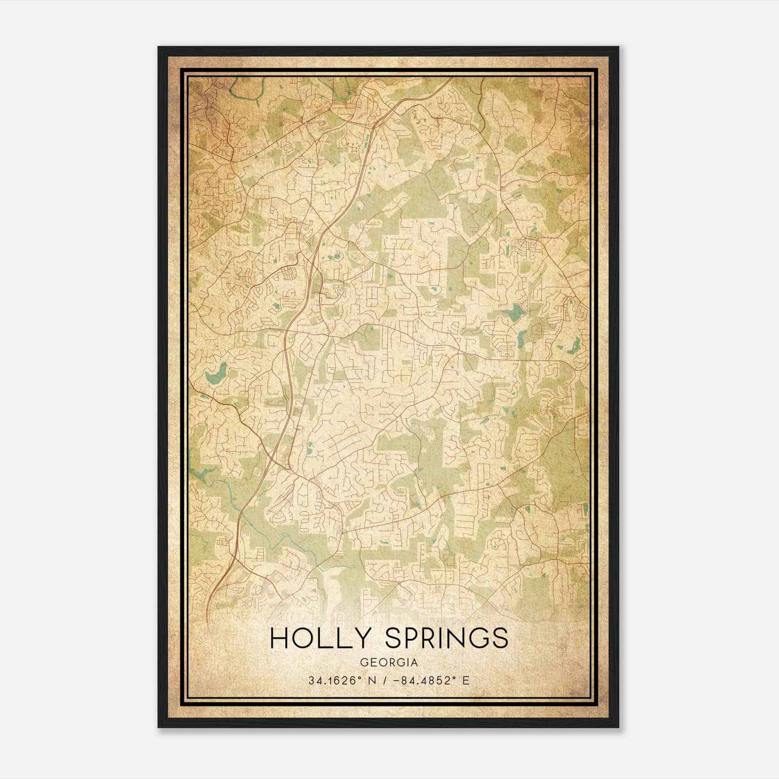 Vintage Holly Springs Georgia Map Poster, Modern Home Decor Wall Art Print