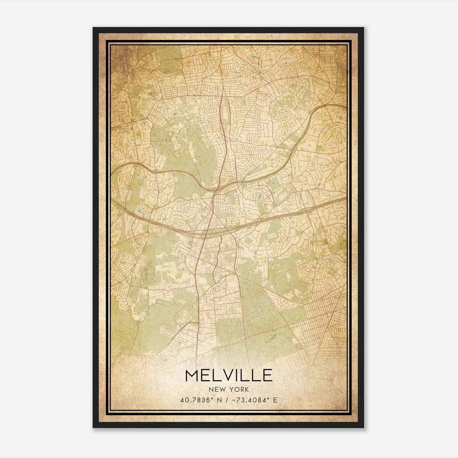 Vintage Melville New York Map Poster, Modern Home Decor Wall Art Print