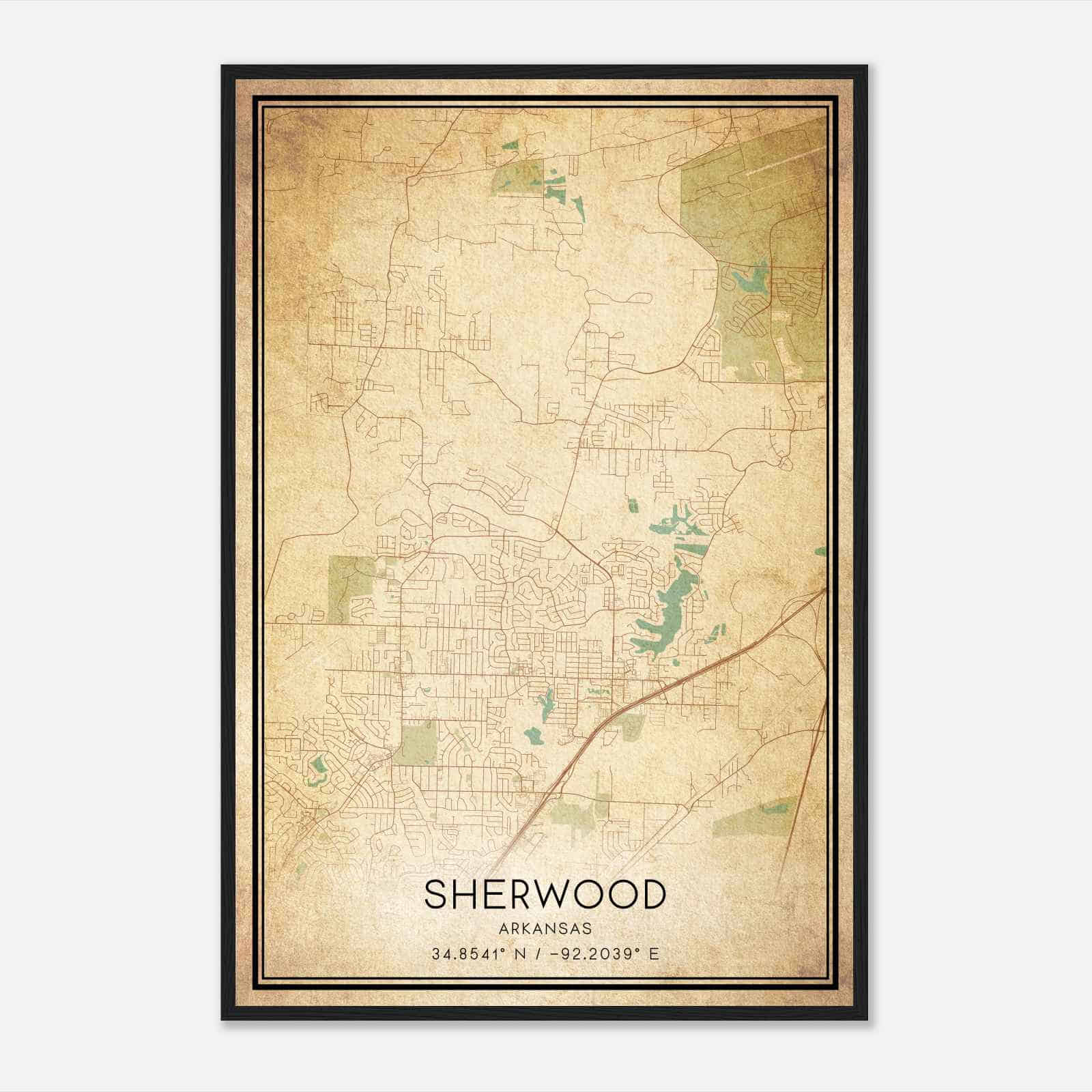 Vintage Sherwood Arkansas Map Poster, Modern Home Decor Wall Art Print