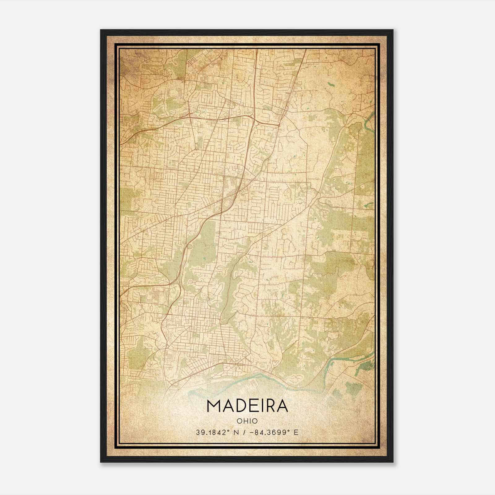 Vintage Madeira Ohio Map Poster, Modern Home Decor Wall Art Print