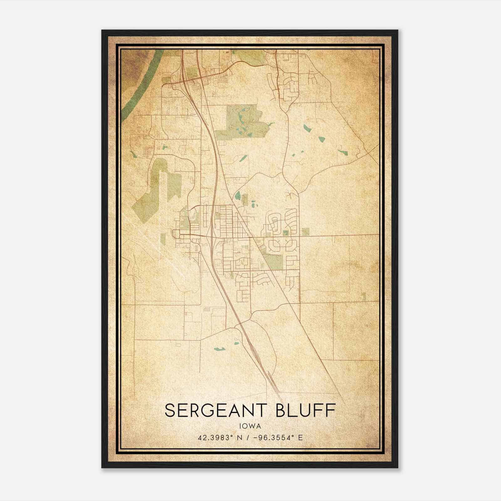 Vintage Sergeant Bluff Iowa Map Poster, Modern Home Decor Wall Art Print