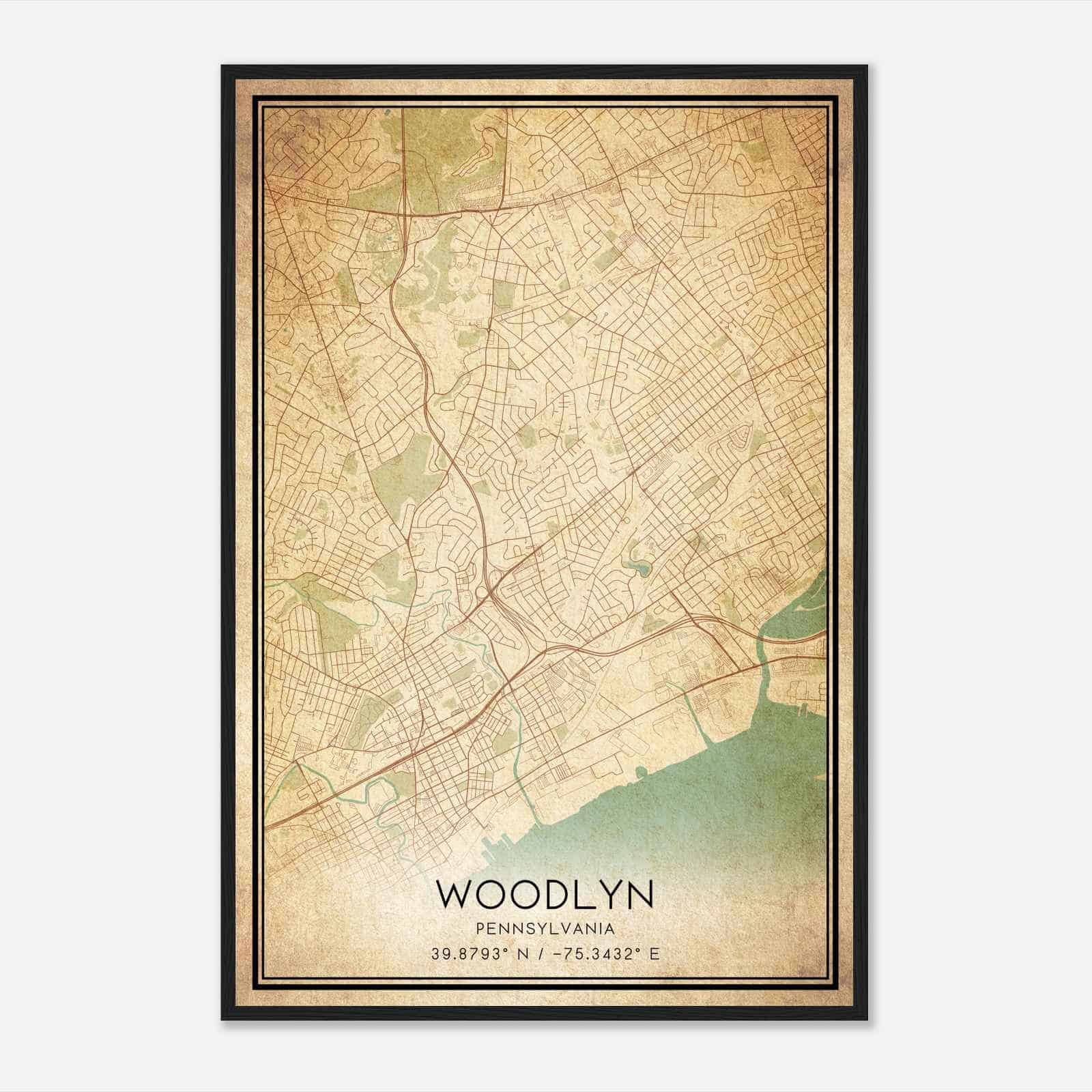 Vintage Woodlyn Pennsylvania Map Poster, Modern Home Decor Wall Art Print