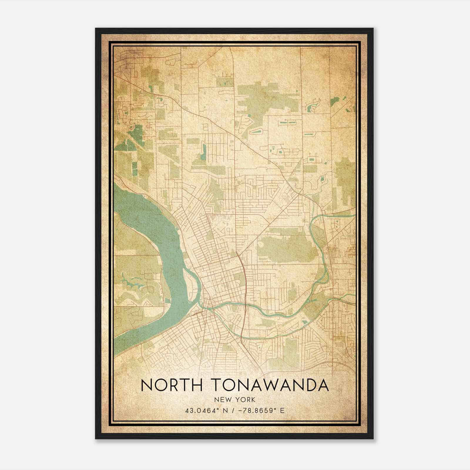 Vintage North Tonawanda New York Map Poster, Modern Home Decor Wall Art Print