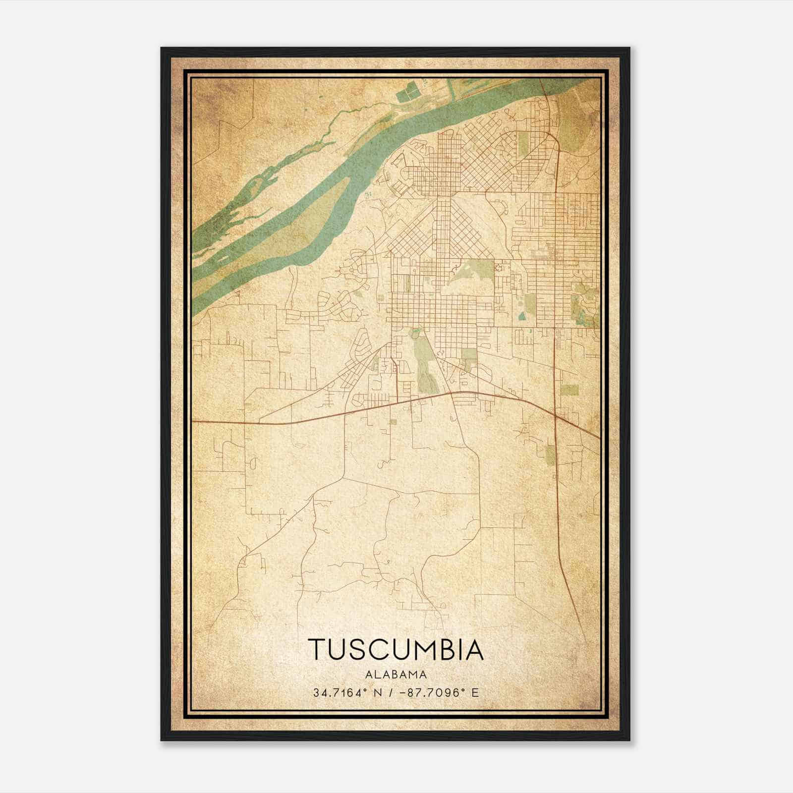 Vintage Tuscumbia Alabama Map Poster, Modern Home Decor Wall Art Print