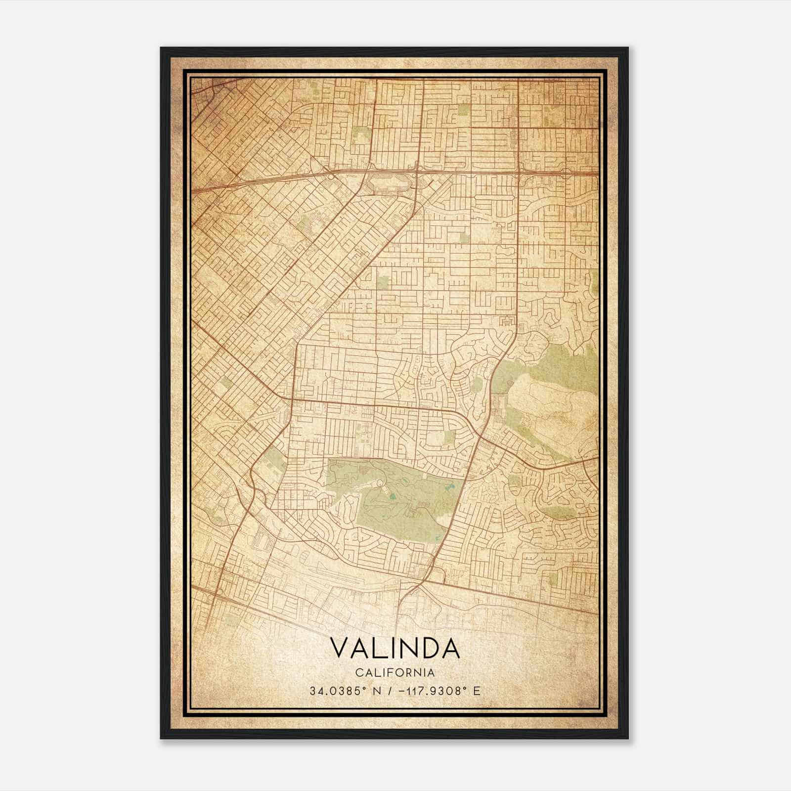 Vintage Valinda California Map Poster, Modern Home Decor Wall Art Print