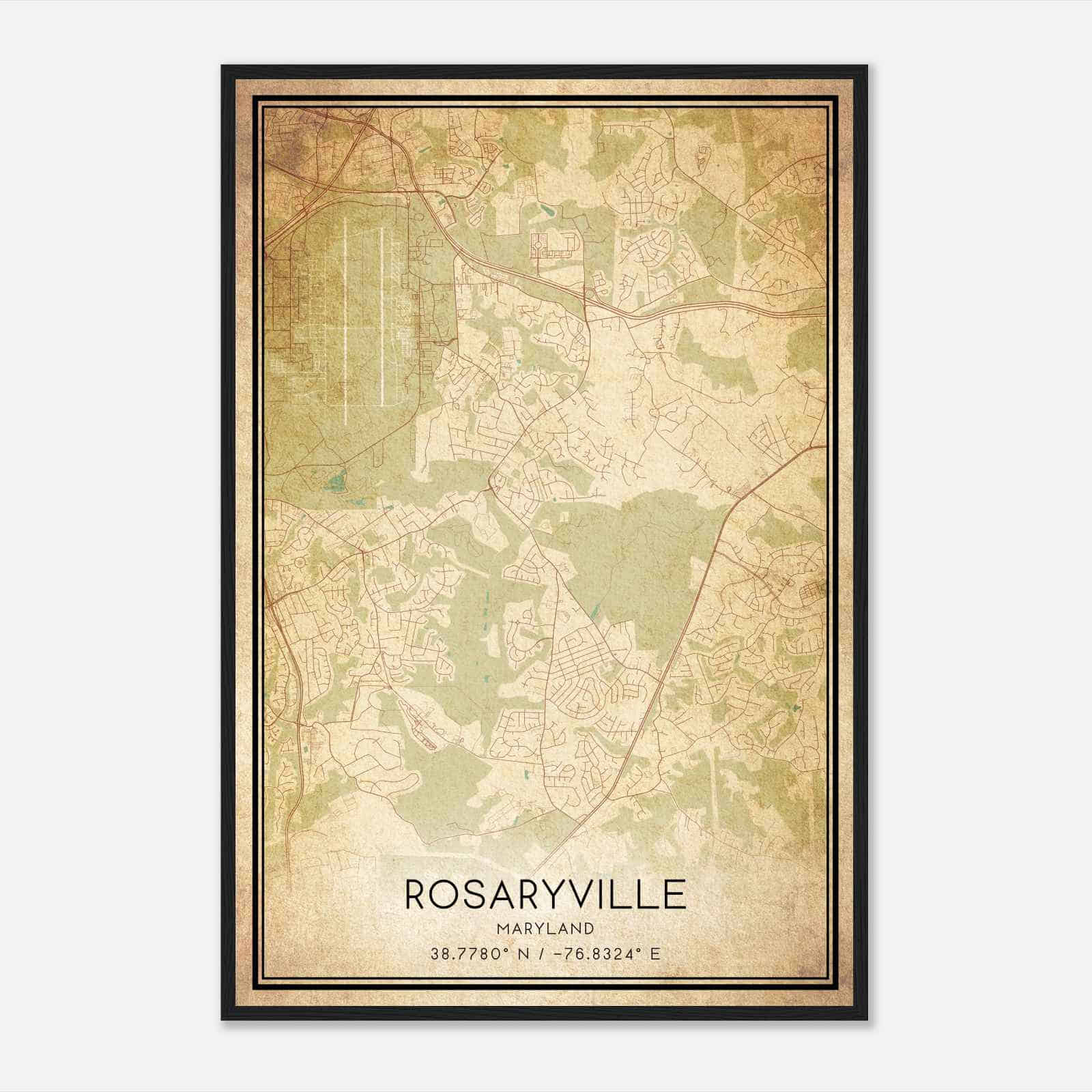 Vintage Rosaryville Maryland Map Poster, Modern Home Decor Wall Art Print