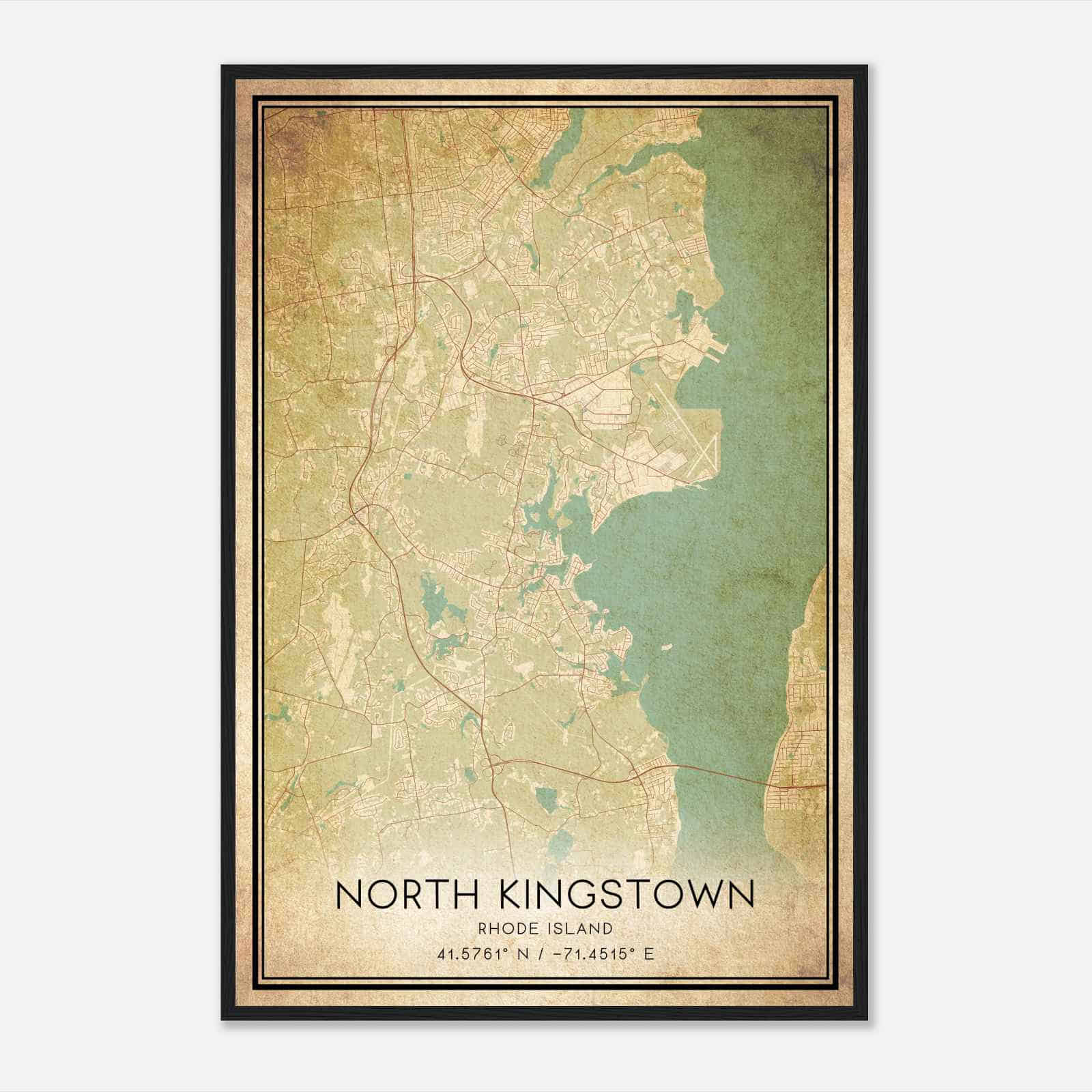 Vintage North Kingstown Rhode Island Map Poster, Modern Home Decor Wall Art Print