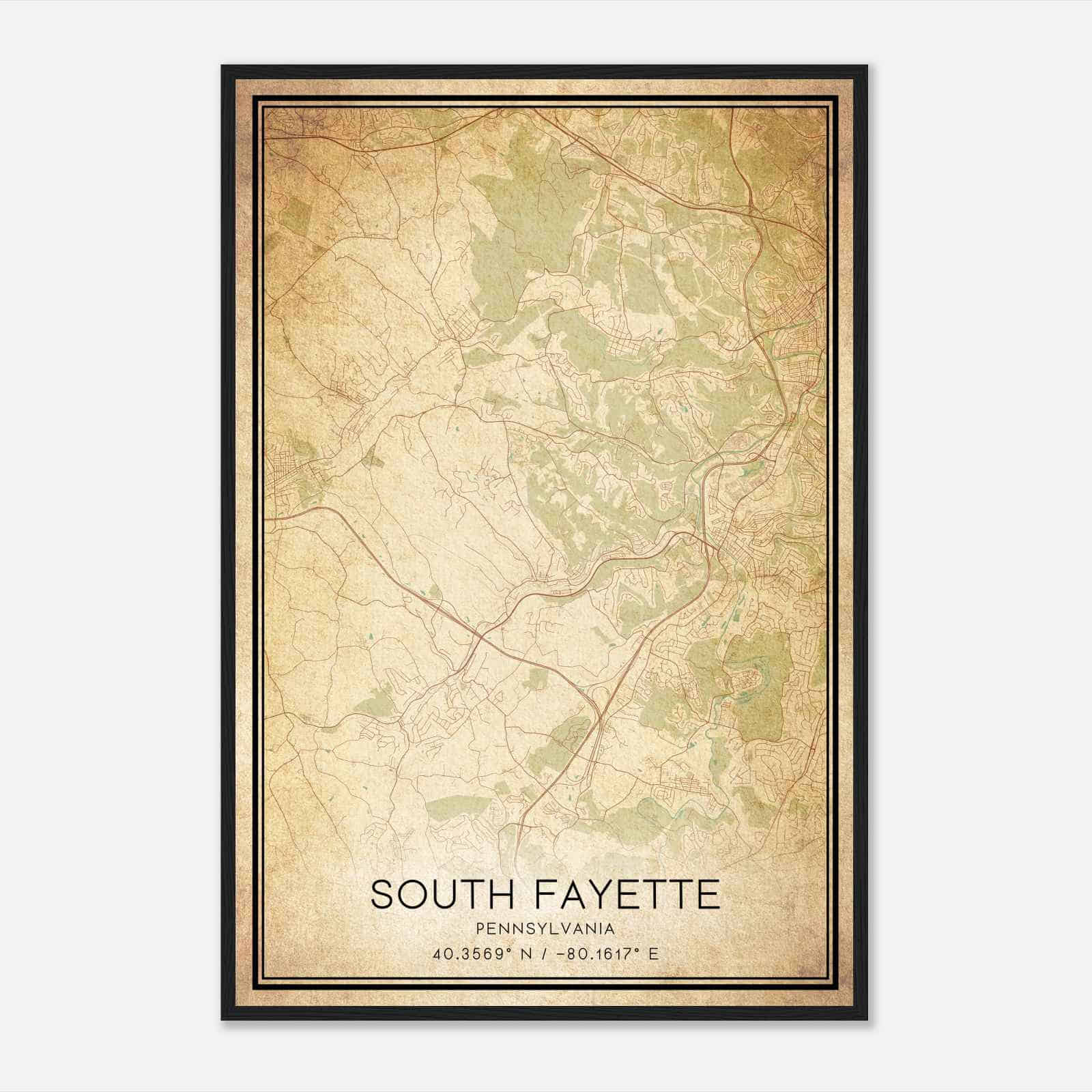 Vintage South Fayette Pennsylvania Map Poster, Modern Home Decor Wall Art Print