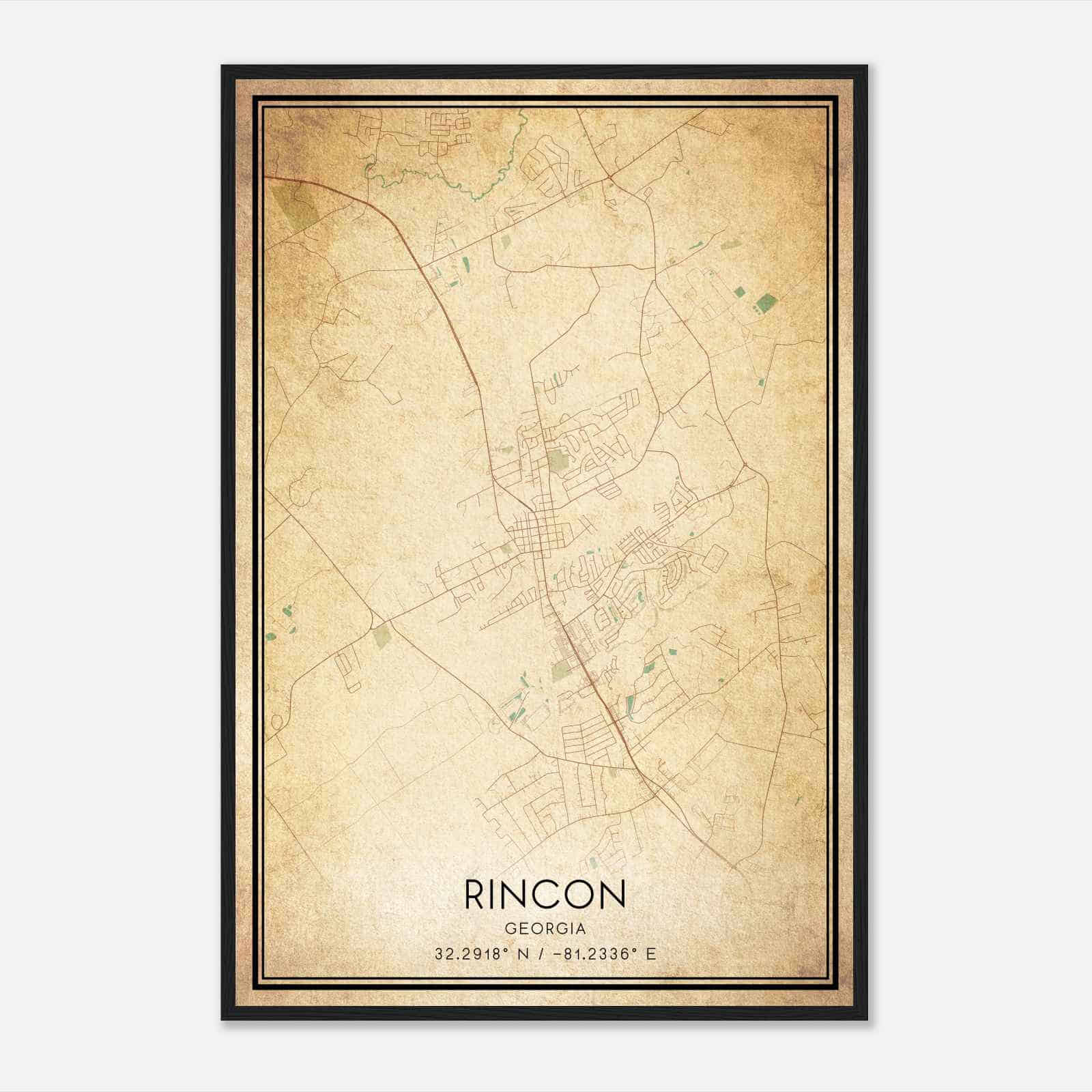 Vintage Rincon Georgia Map Poster, Modern Home Decor Wall Art Print