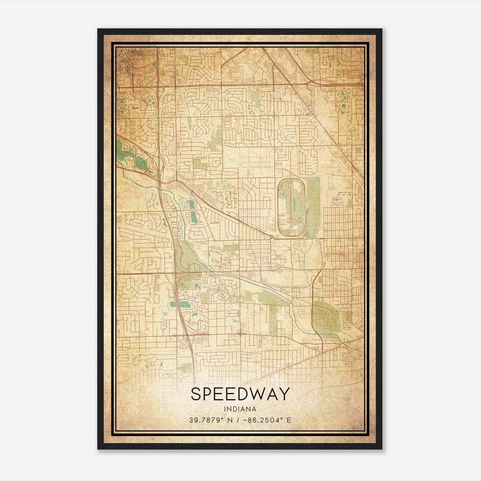 Vintage Speedway Indiana Map Poster, Modern Home Decor Wall Art Print