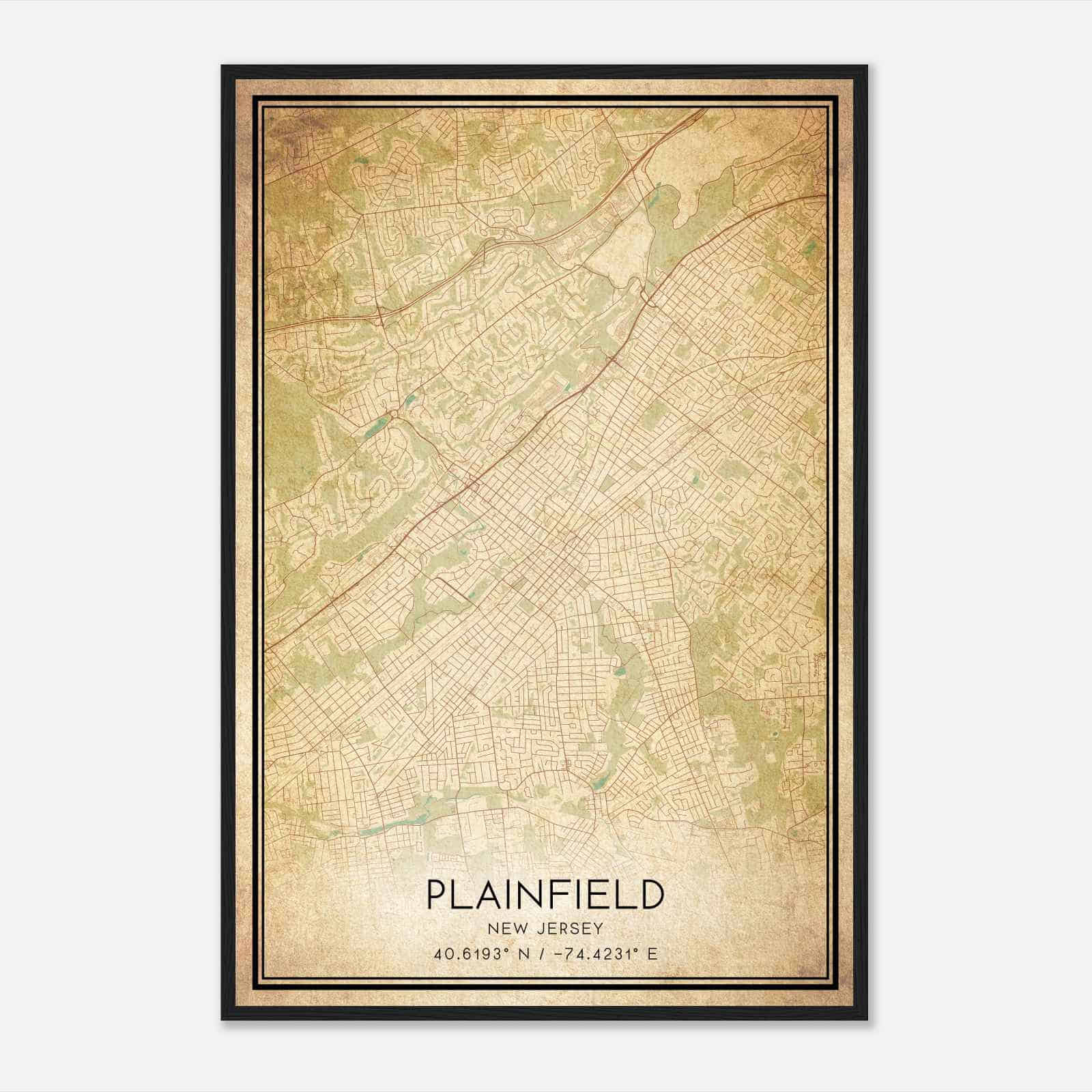 Vintage Plainfield New Jersey Map Poster, Modern Home Decor Wall Art Print